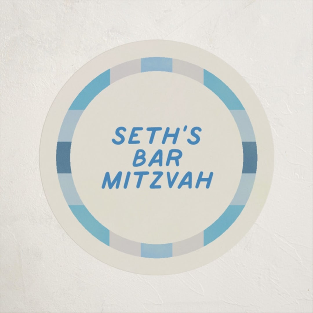 "Checkered Mitzvah" - Children's Birthday Party Stickers in Sky by Creo Study - Front