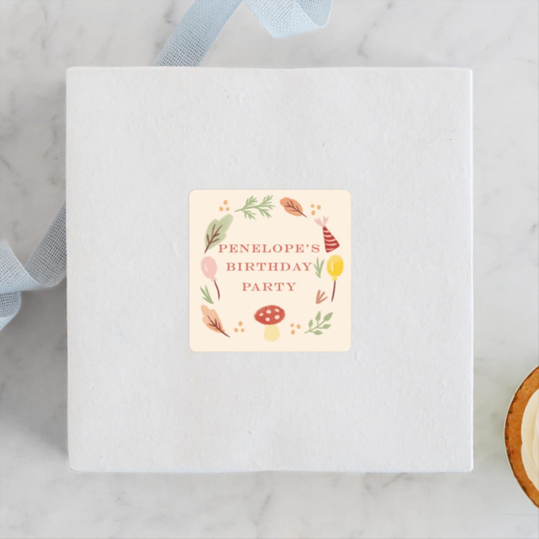 "Woodland Celebration" - Children's Birthday Party Stickers in Sunshine by iamtanya - Front
