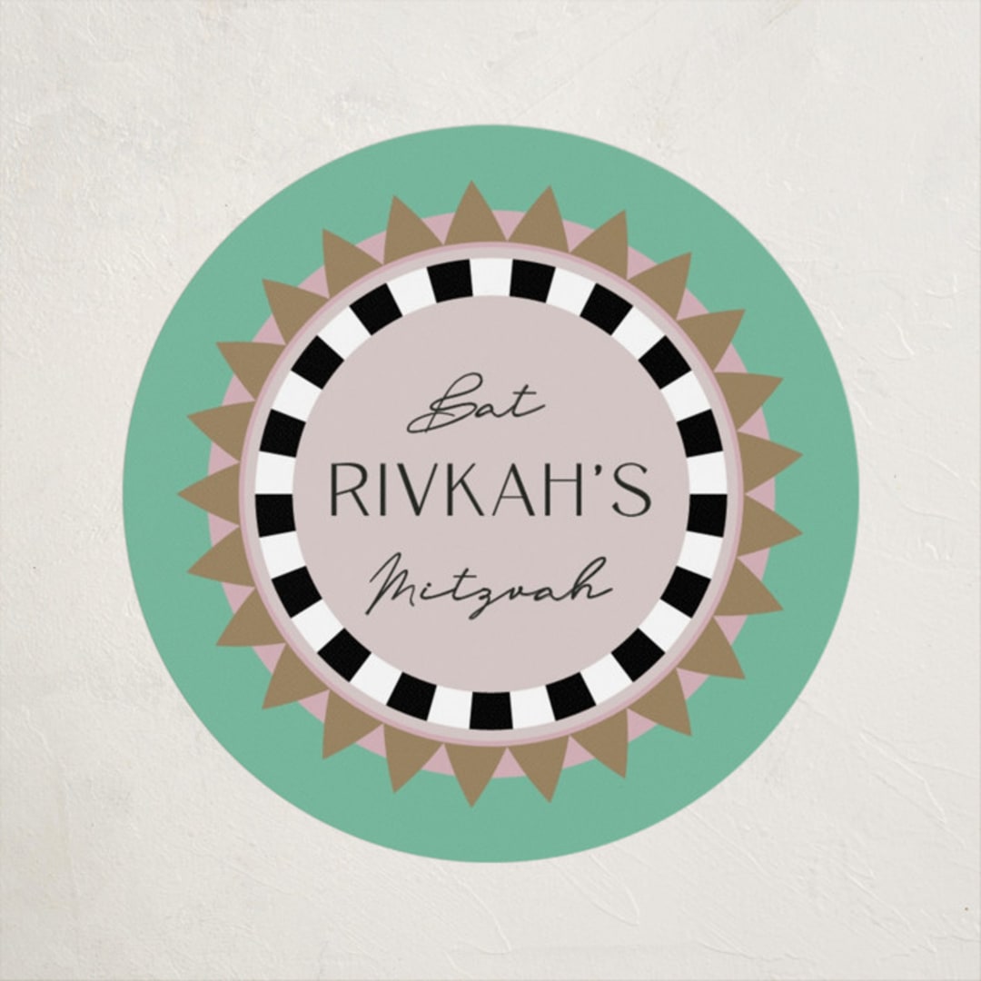 "Hollywood Deco" - Children's Birthday Party Stickers in Aqua by Becky Nimoy - Front
