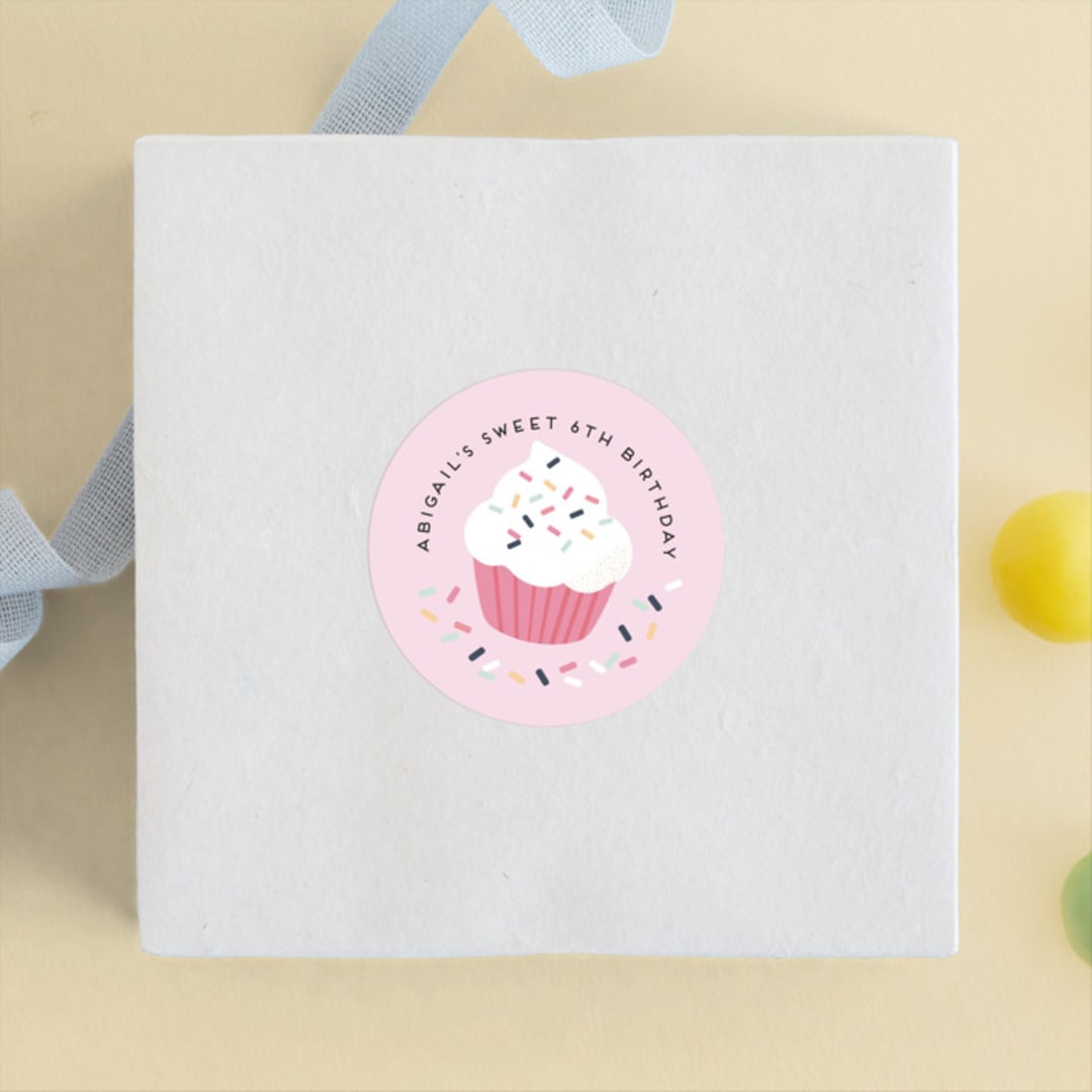 "Rainbow Sprinkles" - Children's Birthday Party Stickers in Cotton Candy by peetie design - Front