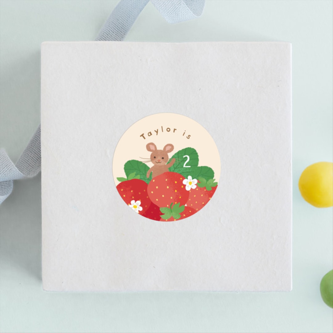 "Berry special" - Children's Birthday Party Stickers in Vanilla by Jennifer Wick - Front