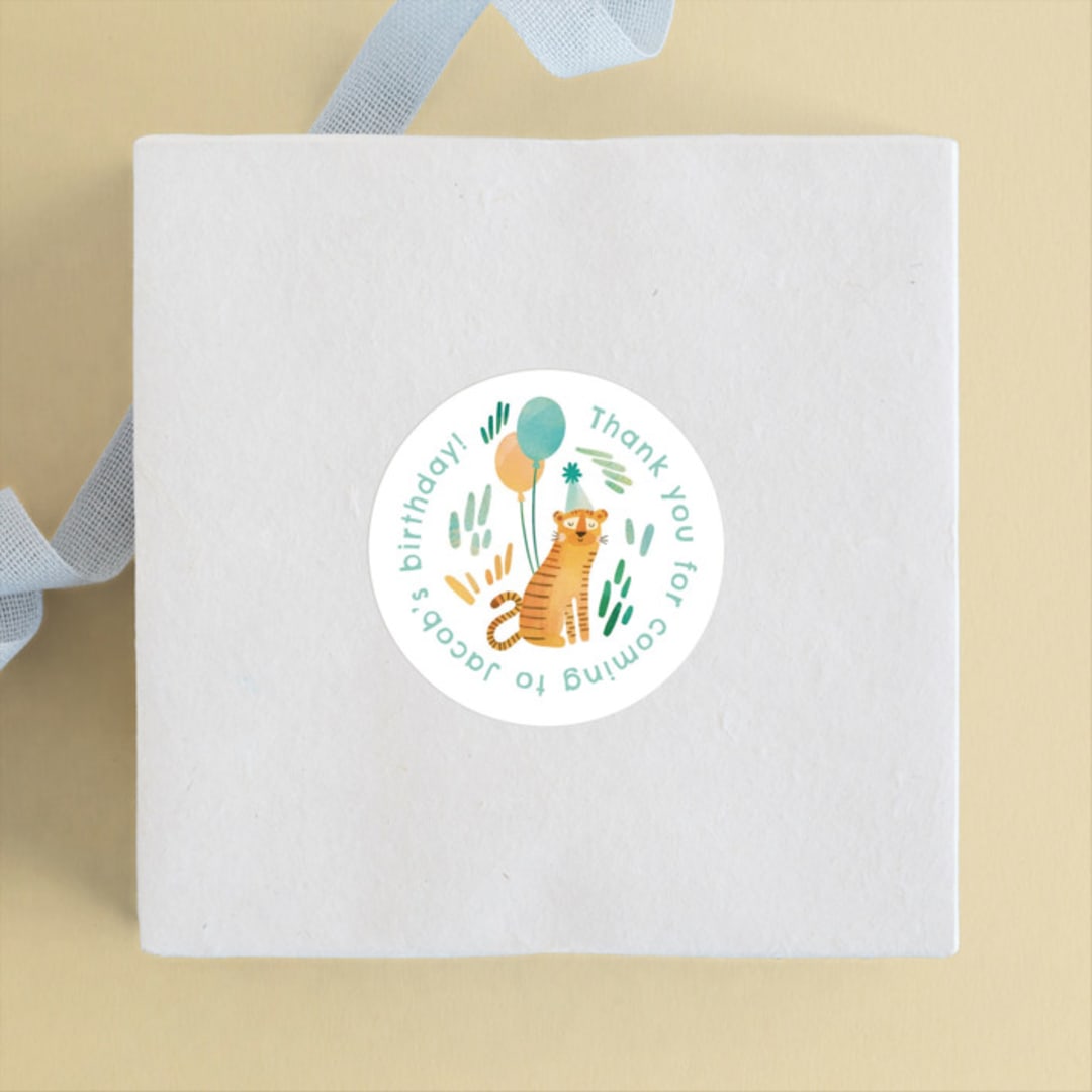 "Tiger birthday" - Children's Birthday Party Stickers in Mint by Tati Abaurre - Front