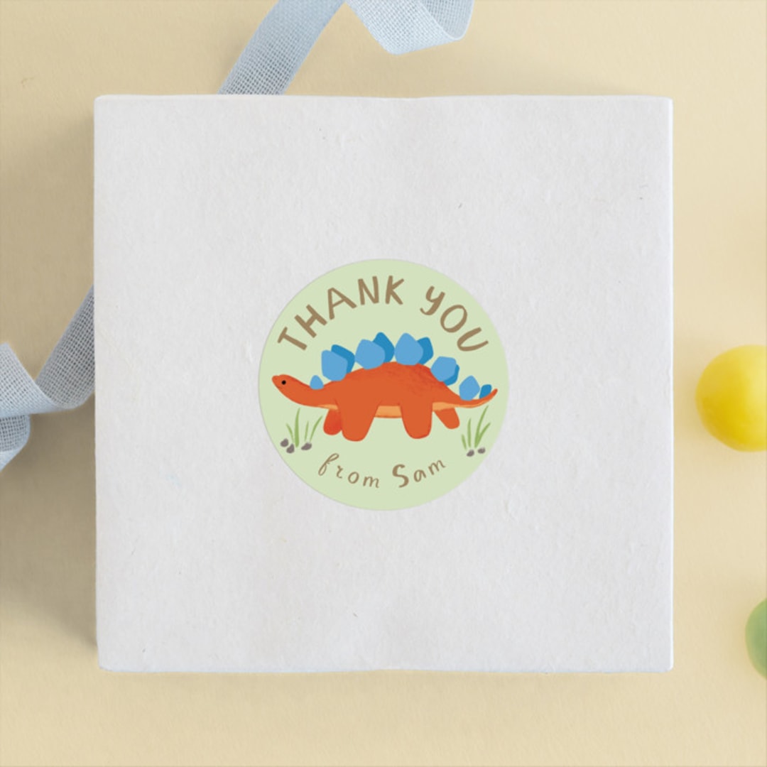 "Dino Zone" - Children's Birthday Party Stickers in Marshmallow by Everett Paper Goods - Front