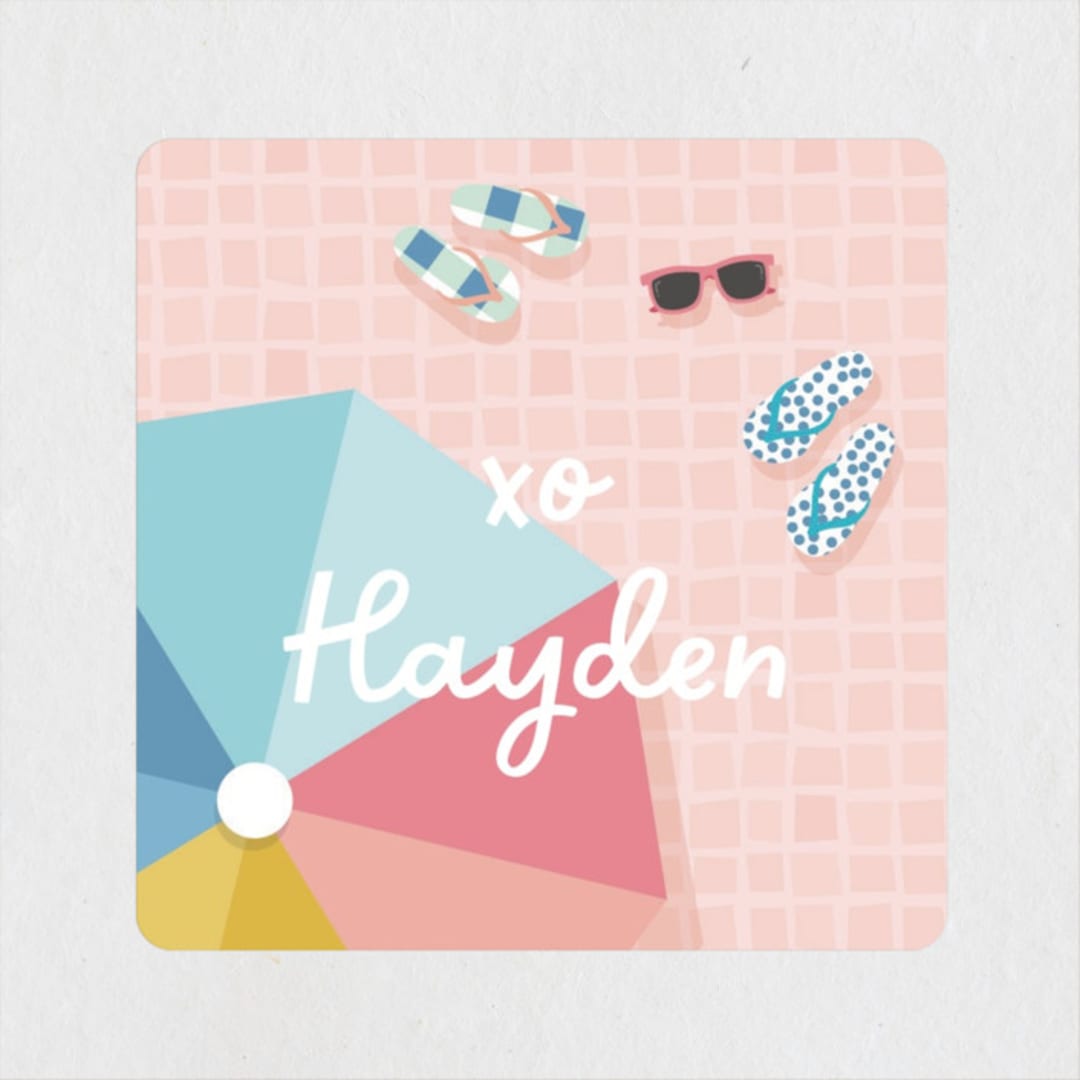"Cool Pool Party" - Children's Birthday Party Stickers in Coral by Lisa McLean - Front
