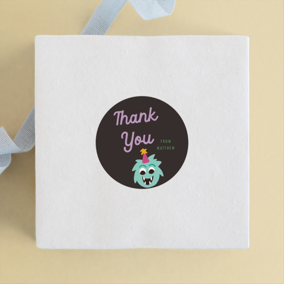 "Monsters" - Children's Birthday Party Stickers in Midnight by Morgan Kendall - Front