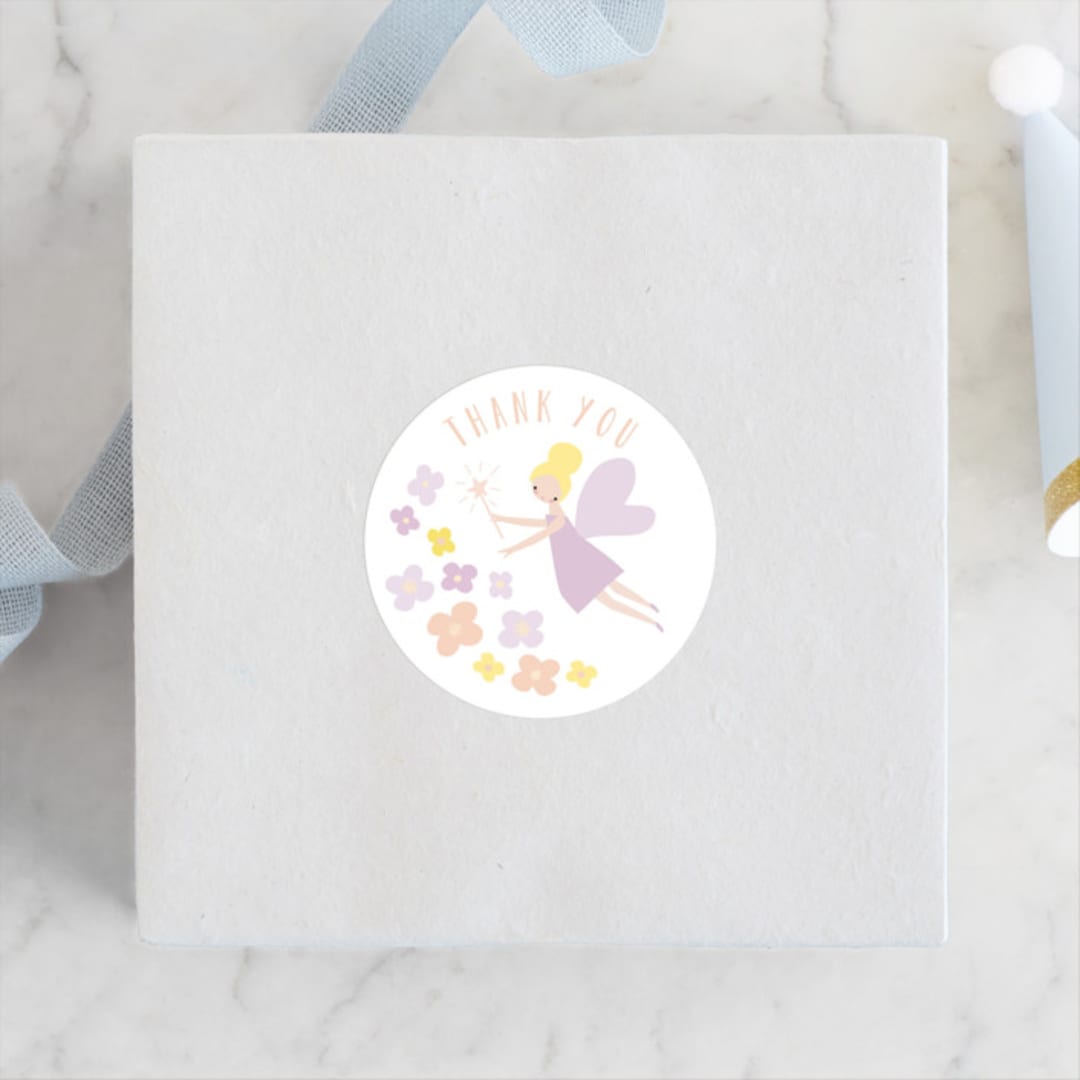 "fairy garden" - Children's Birthday Party Stickers in Peach by Angela Thompson - Front