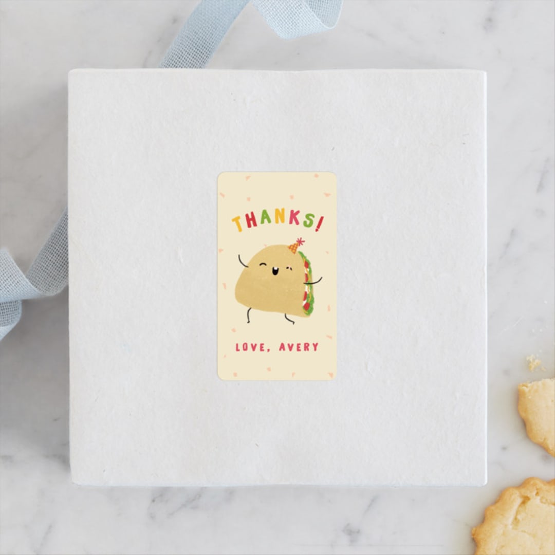 "Taco bout a party" - Children's Birthday Party Stickers in Tortilla by Adelyn T. - Front
