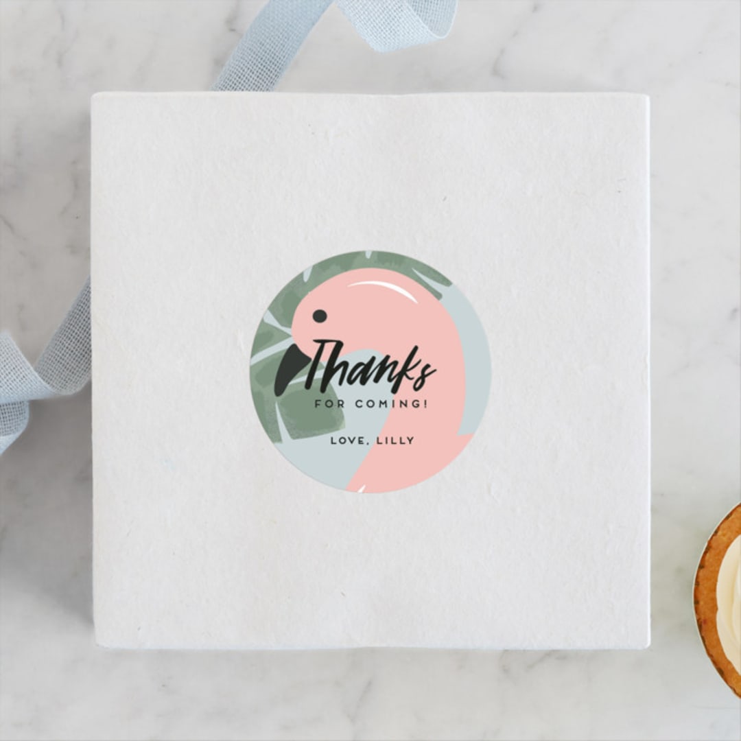 "splash flamingo" - Children's Birthday Party Stickers in Powder Blue by Faith Dorn - Front