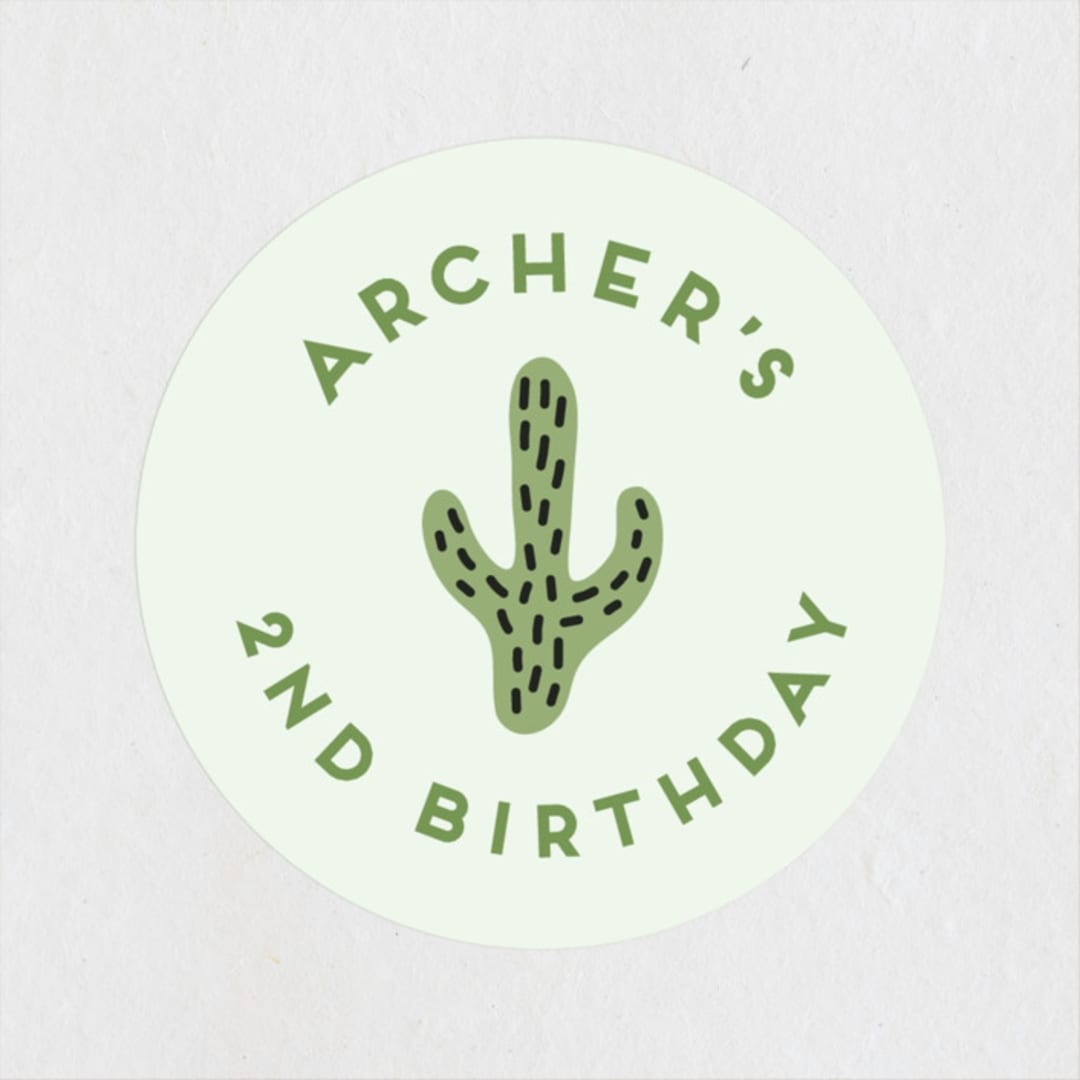 "Let's Fiesta" - Children's Birthday Party Stickers in Sage by Jen Banks - Front