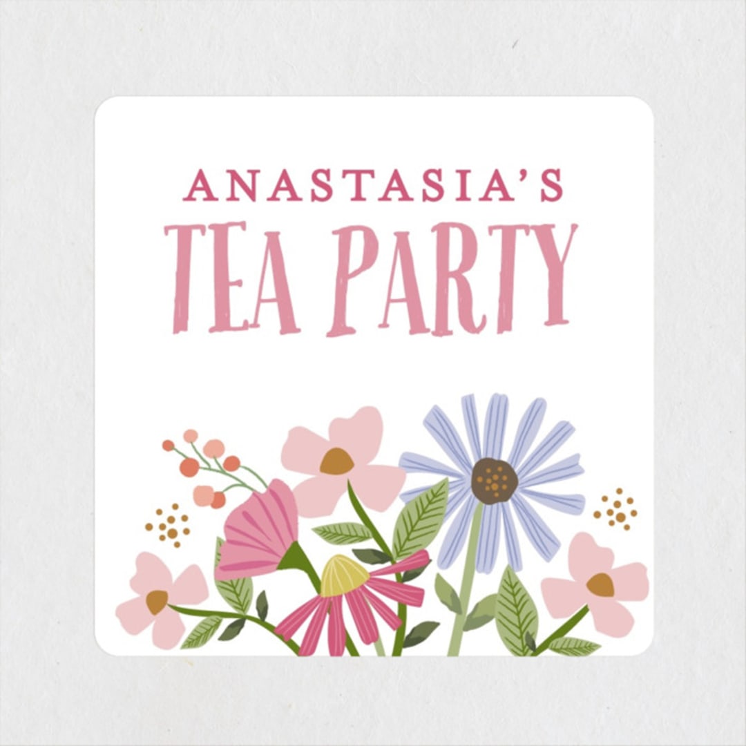 "party teapot" - Children's Birthday Party Stickers in Petal by Karidy Walker - Front