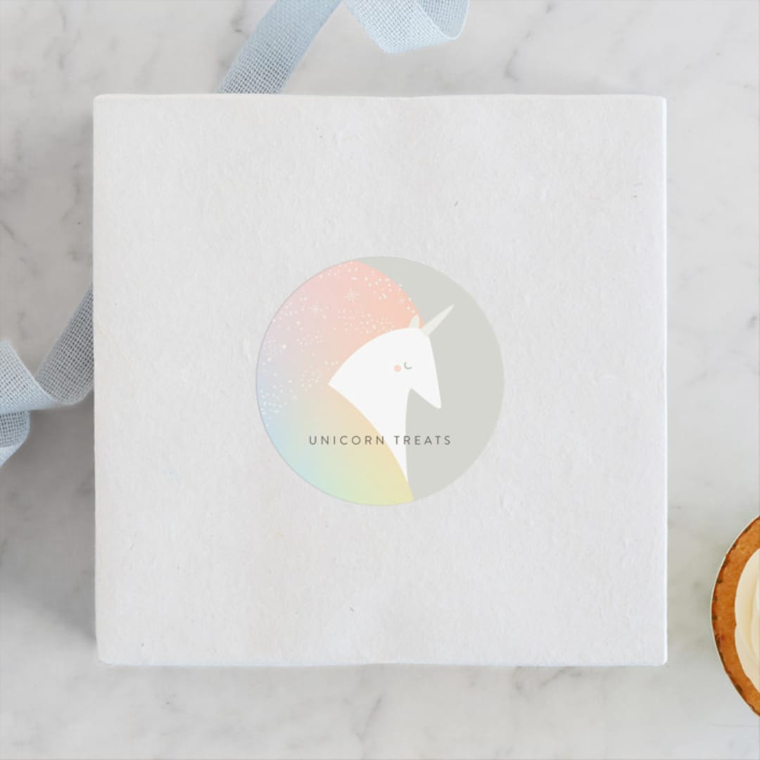 "Unicorn" - Children's Birthday Party Stickers in Blush by Lori Wemple - Front
