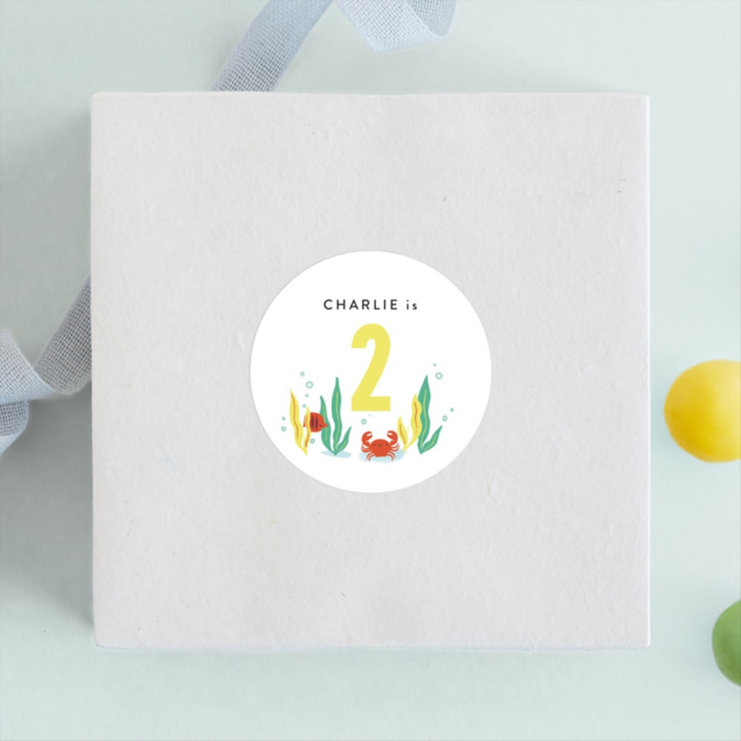 "Deep Dive" - Children's Birthday Party Stickers in Sea Green by Itsy Belle Studio - Front