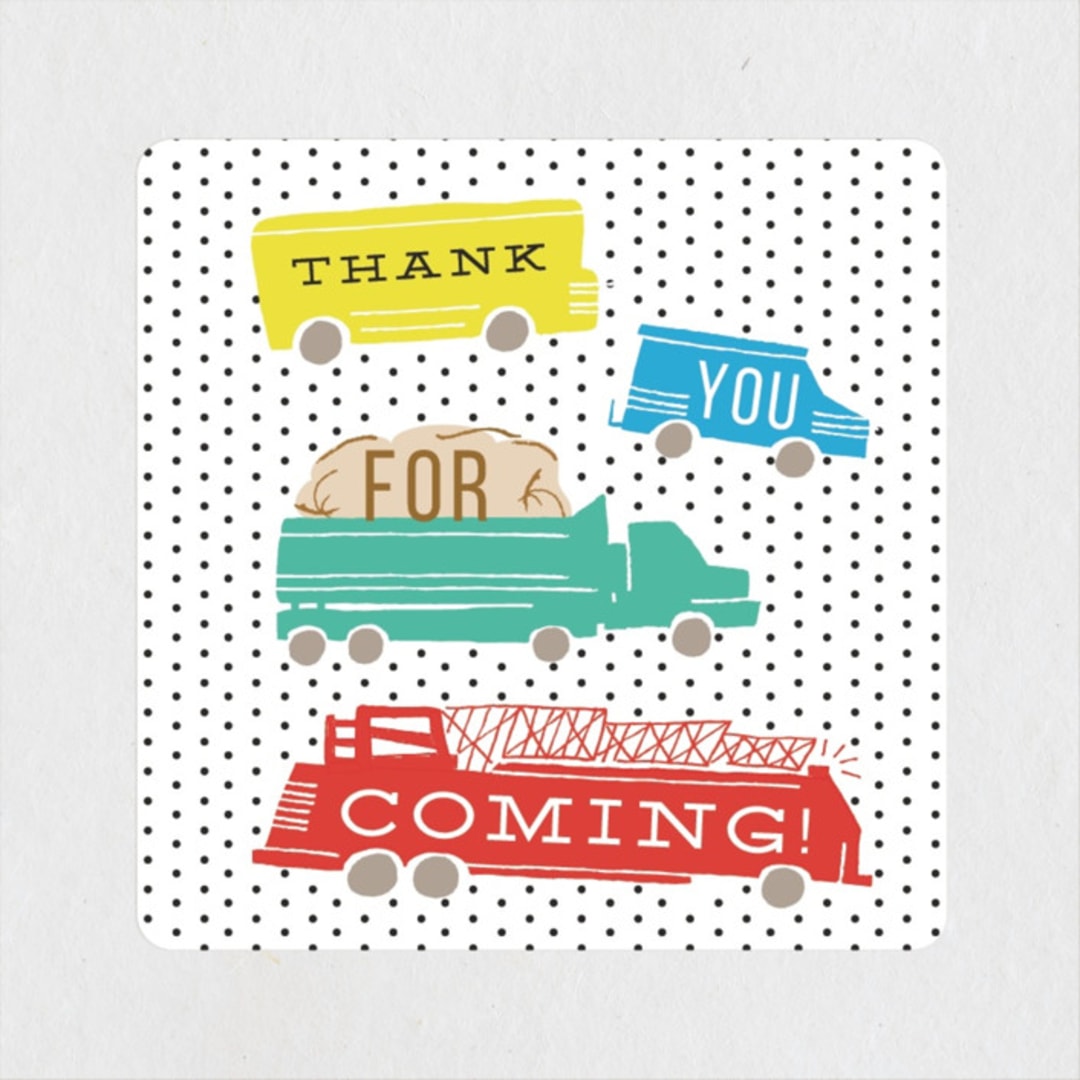 "Things that G0" - Children's Birthday Party Stickers in Bright Turquoise by Shiny Penny Studio - Front