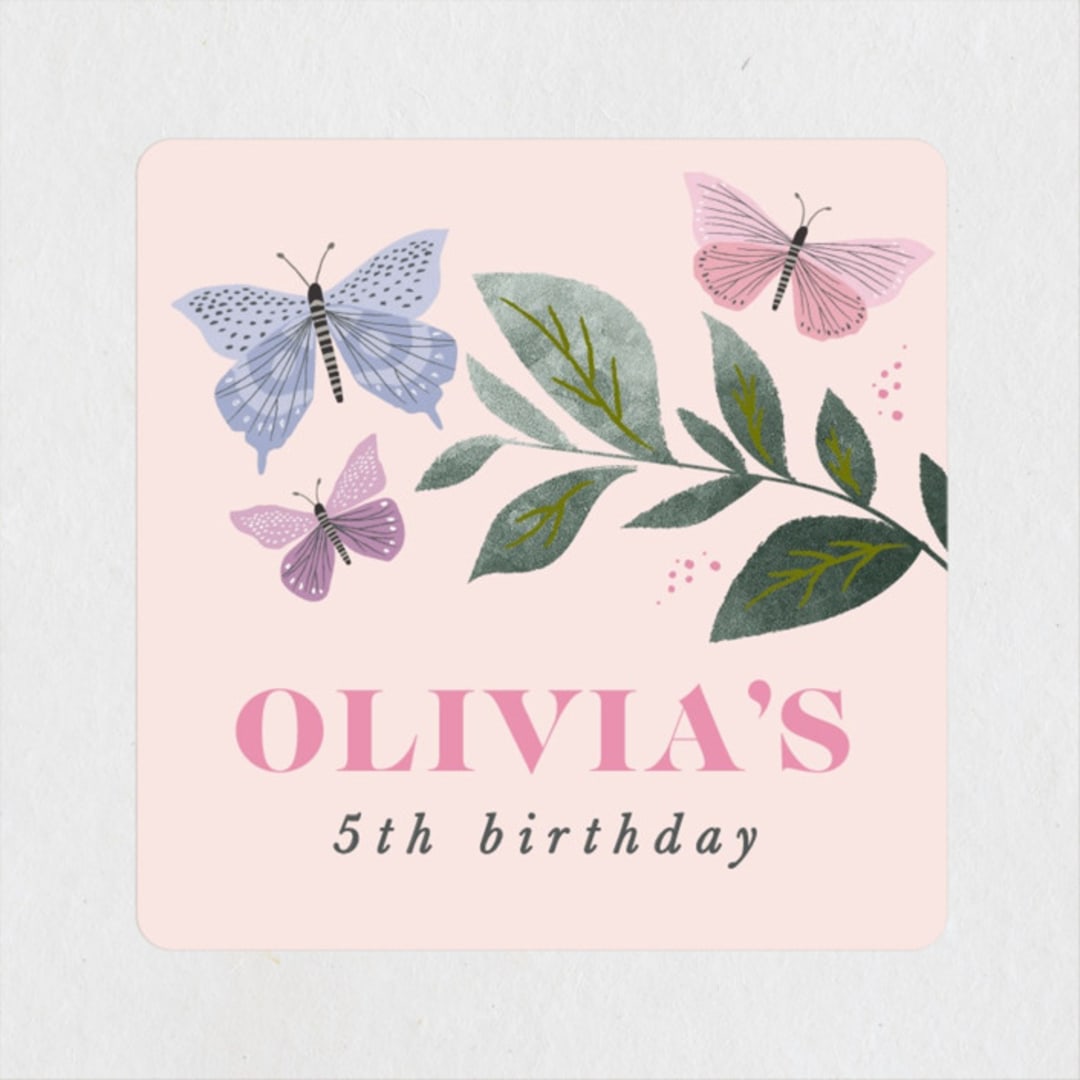 "butterfly kisses" - Children's Birthday Party Stickers in Petal by Karidy Walker - Front