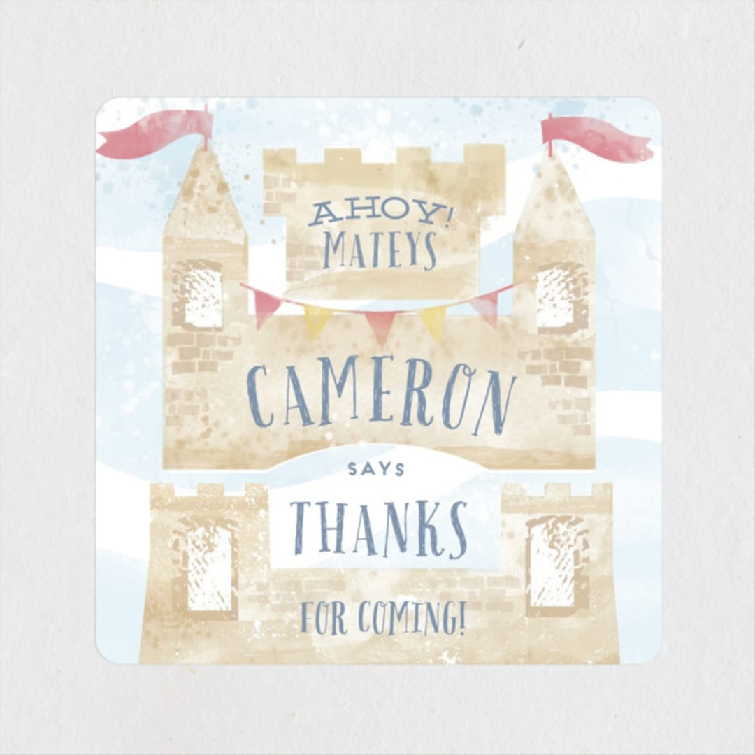 "shore-n-sandcastles" - Children's Birthday Party Stickers in Seashore by silverscreen studio - Front
