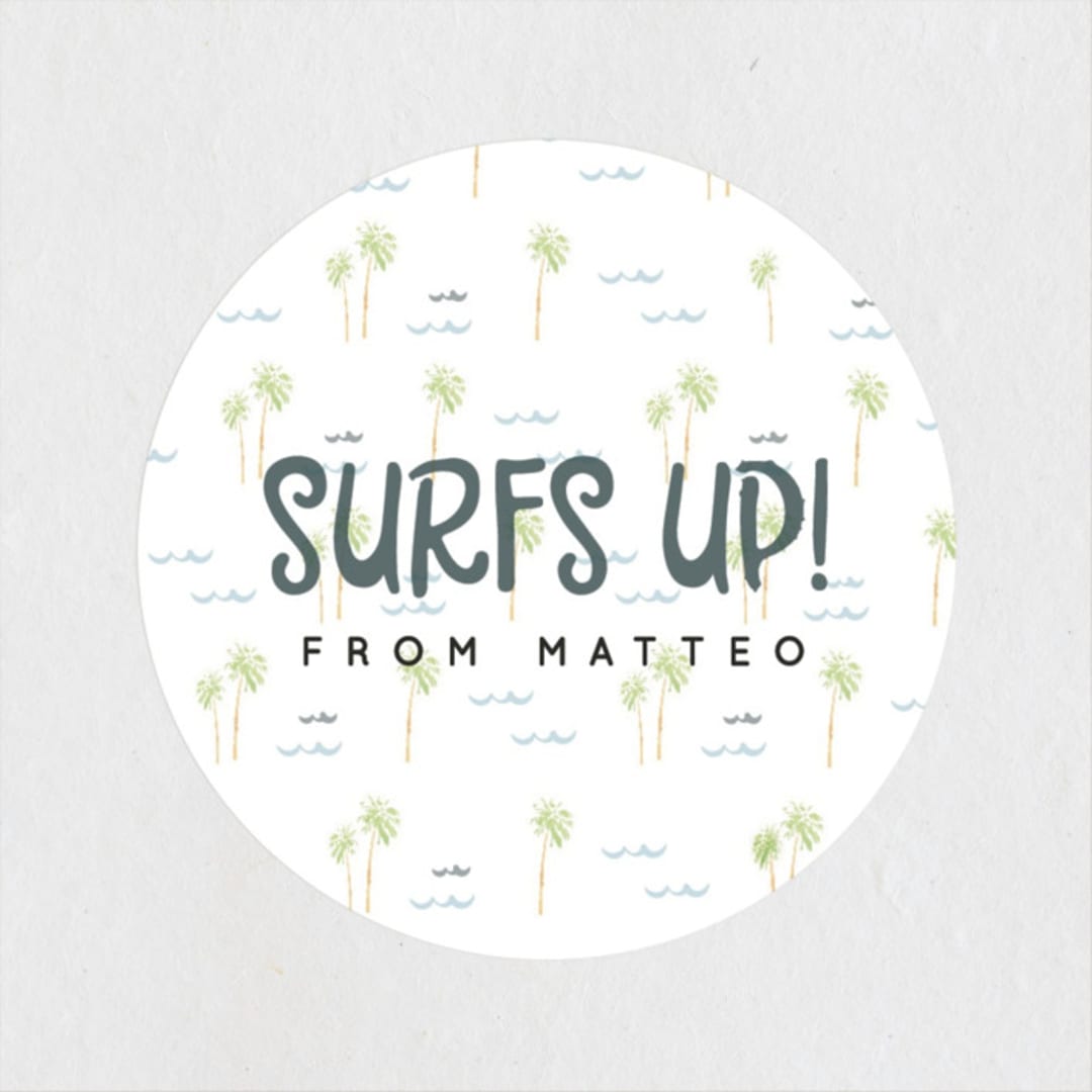"Sun Sand and Surf" - Children's Birthday Party Stickers in Oceanside by Maggie Maeve - Front