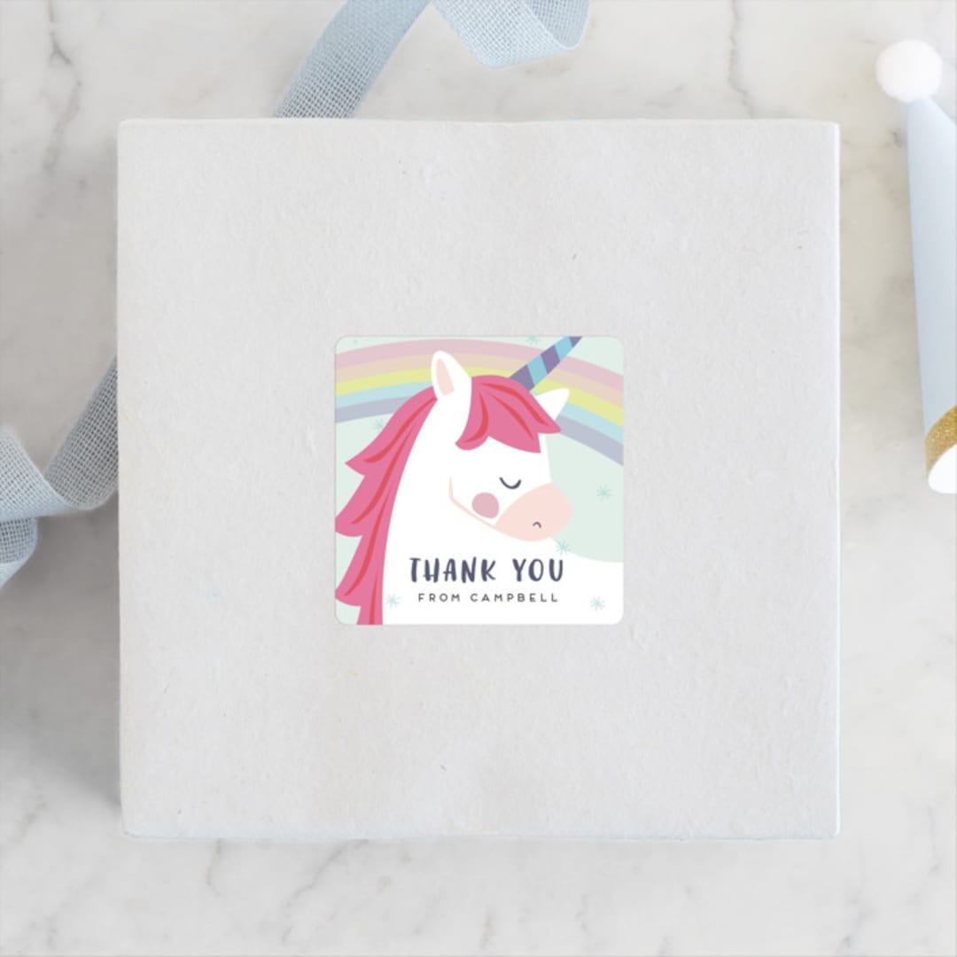 "unicorno" - Children's Birthday Party Stickers in Bubblegum by peetie design - Front