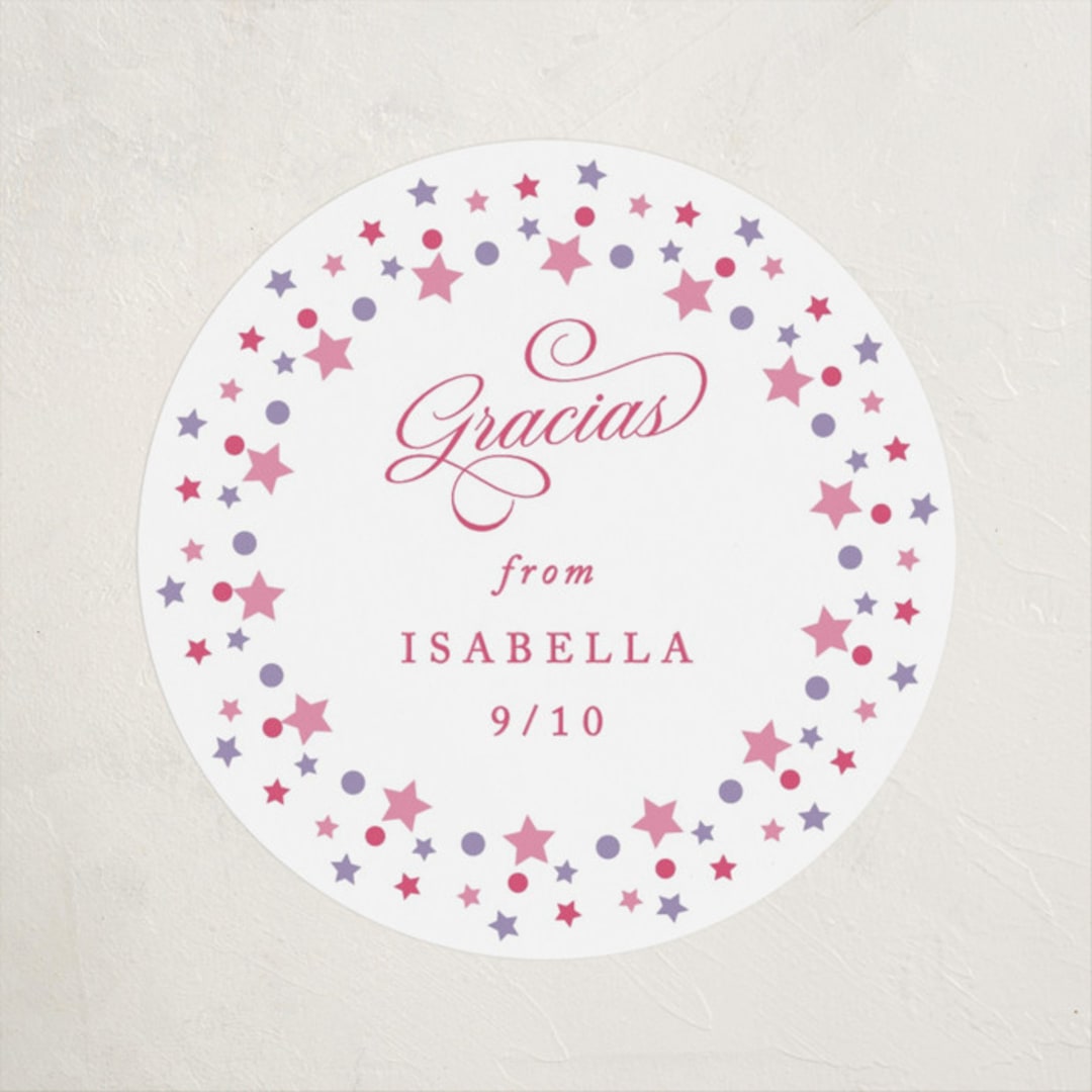 "Confetti Sparkle" - Children's Birthday Party Stickers in Berry by Olivia Raufman - Front
