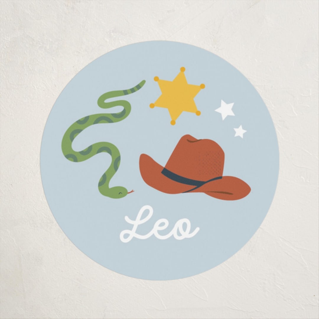 "my friendly rodeo" - Children's Birthday Party Stickers in Sky by peetie design - Front