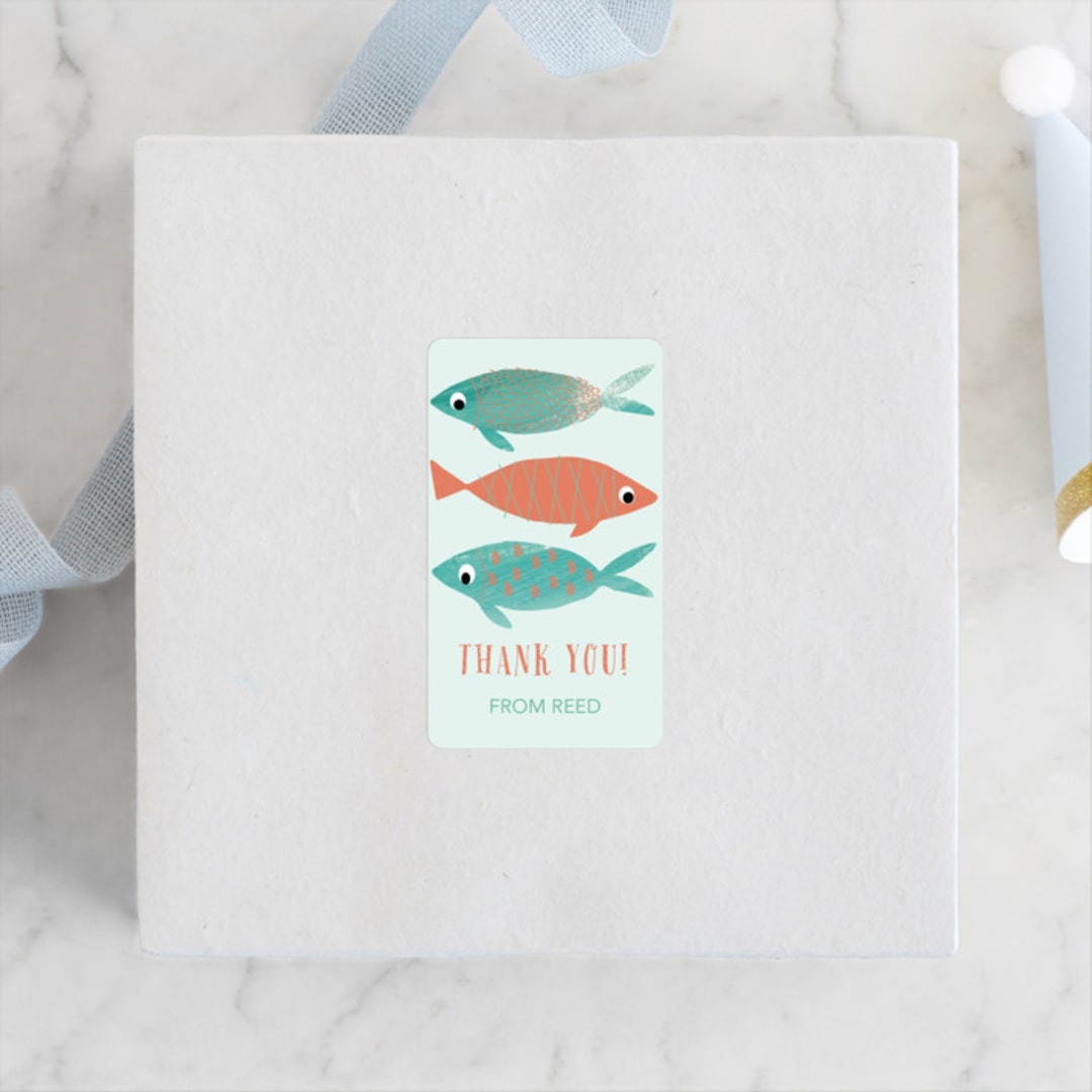 "FIN-TASTIC CELEBRATION" - Children's Birthday Party Stickers in Papaya by Hallie Fischer - Front