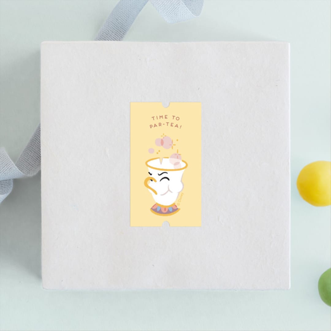 "Disney Enchanted Beauty And The Beast Tea Party" - Children's Birthday Party Stickers in Lemonade by Rebecca Smith - Front