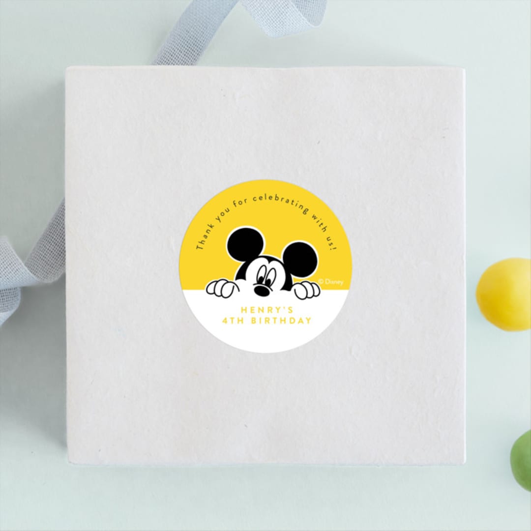 "Disney's Mickey Mouse Birthday Fun" - Children's Birthday Party Stickers in Sunshine by Julee London - Front