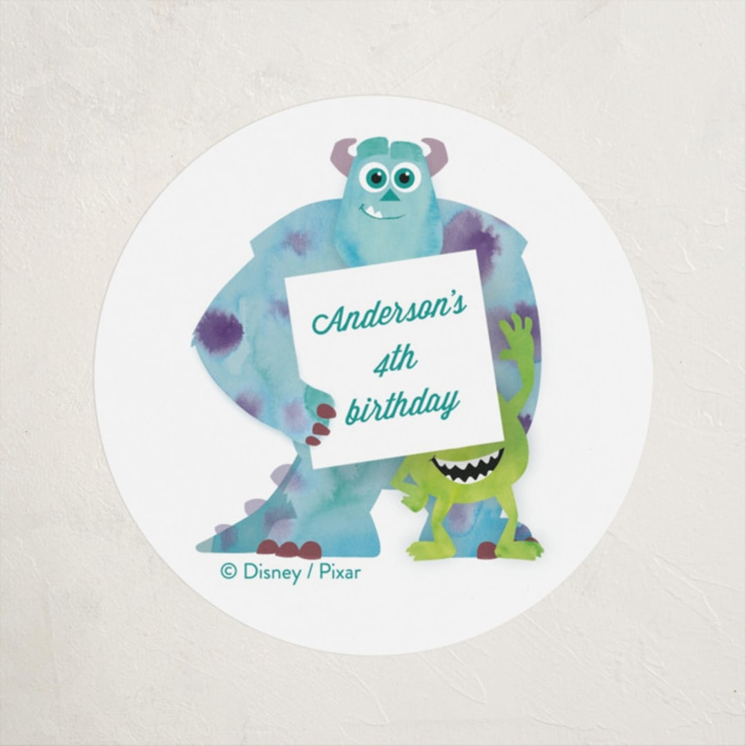 "Disney and Pixar's Monster's Inc Party" - Children's Birthday Party Stickers in Marshmallow by Holly Whitcomb - Front