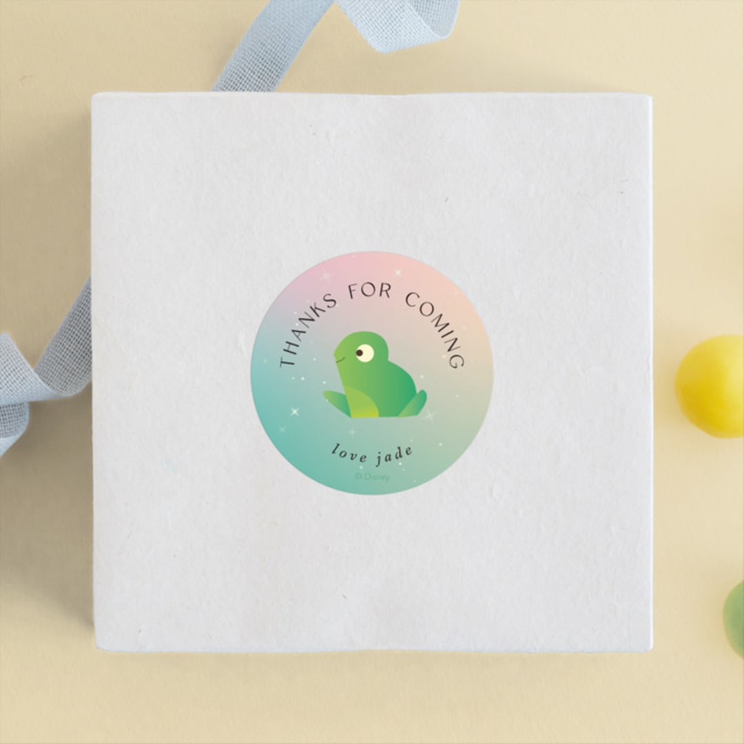 "Tiana from Disney's The Princess And The Frog" - Children's Birthday Party Stickers in Spearmint by Lori Wemple - Front