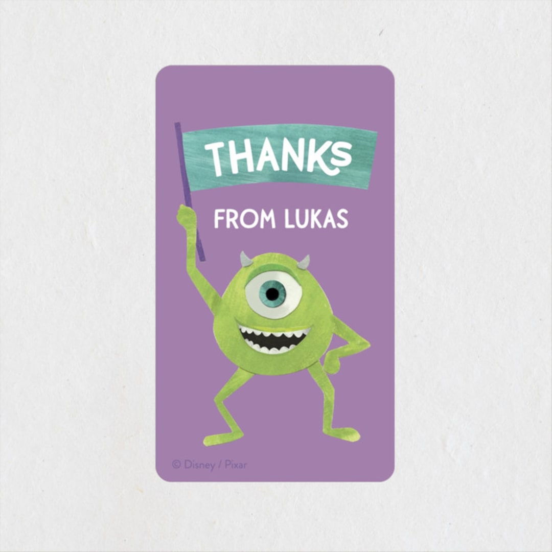 "Disney and Pixar's Monster's Inc Make Some Noise" - Children's Birthday Party Stickers in Lime Slime by Sarah Knight - Front