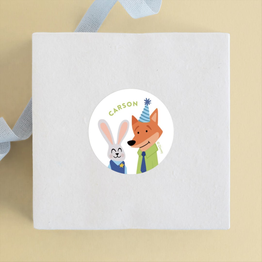 "Disney's Zootopia Friends" - Children's Birthday Party Stickers in Sugar by Jessie Steury - Front