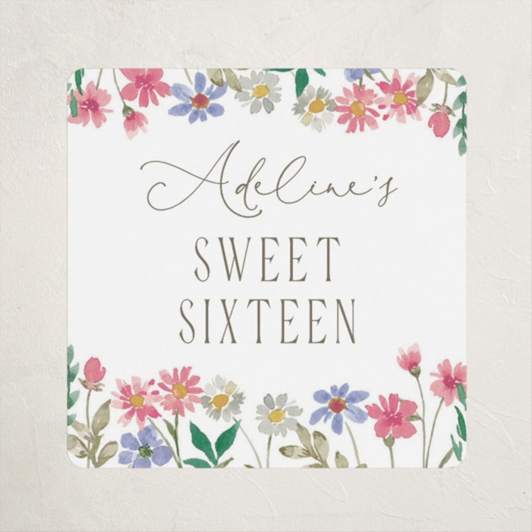 "Bow garden" - Children's Birthday Party Stickers in Coral by Yaling Hou Suzuki - Front