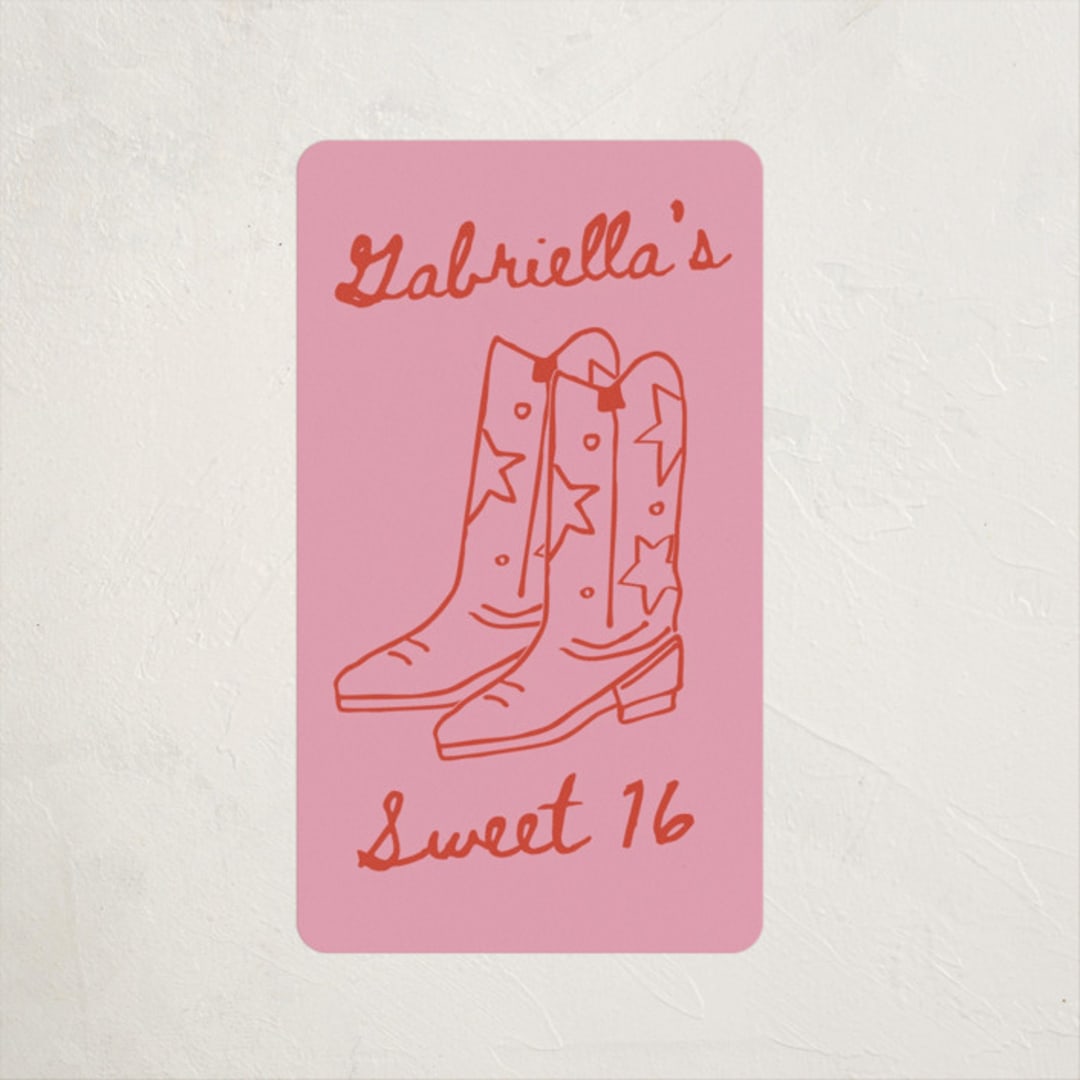 "cowboy club" - Children's Birthday Party Stickers in Cherry by Jennifer Lew - Front