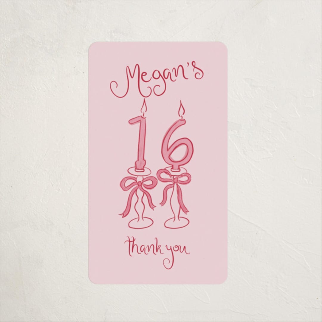 "Sixteen Bow Candles" - Children's Birthday Party Stickers in Cherry by Tamara Hilje - Front