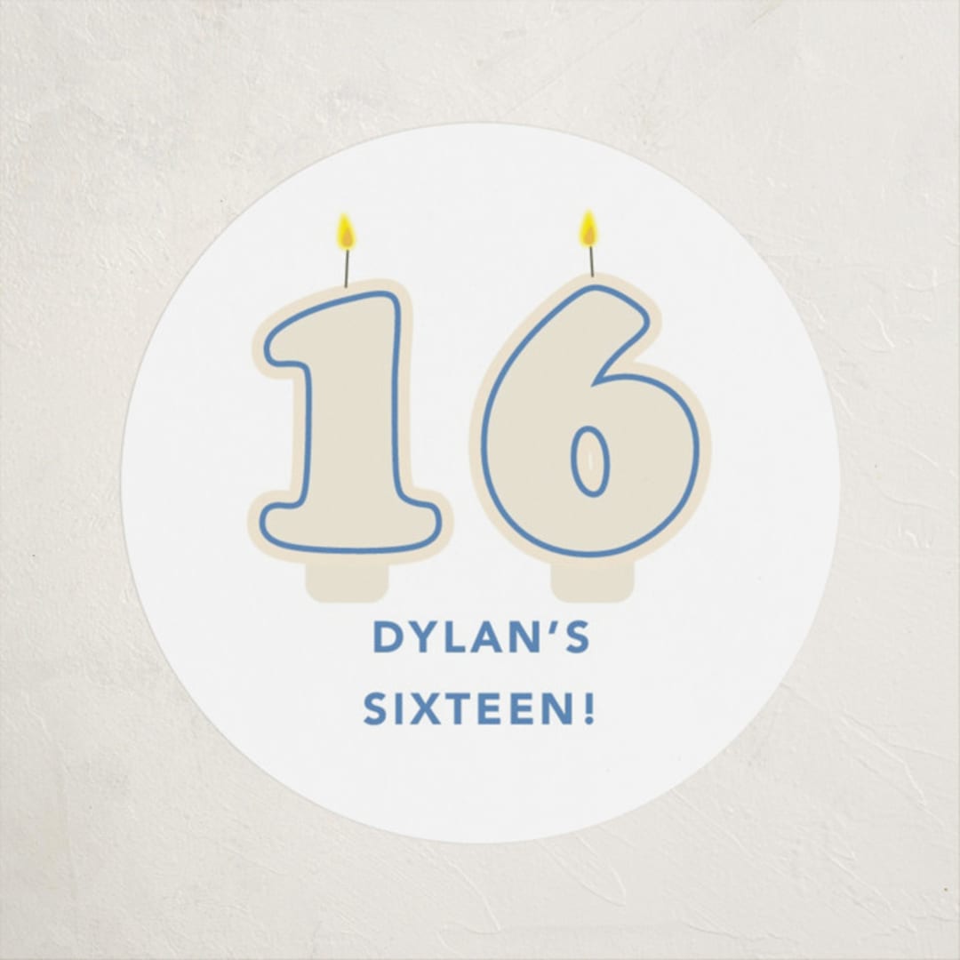 "Retro Sixteen Candles" - Children's Birthday Party Stickers in Azure by Baumbirdy - Front