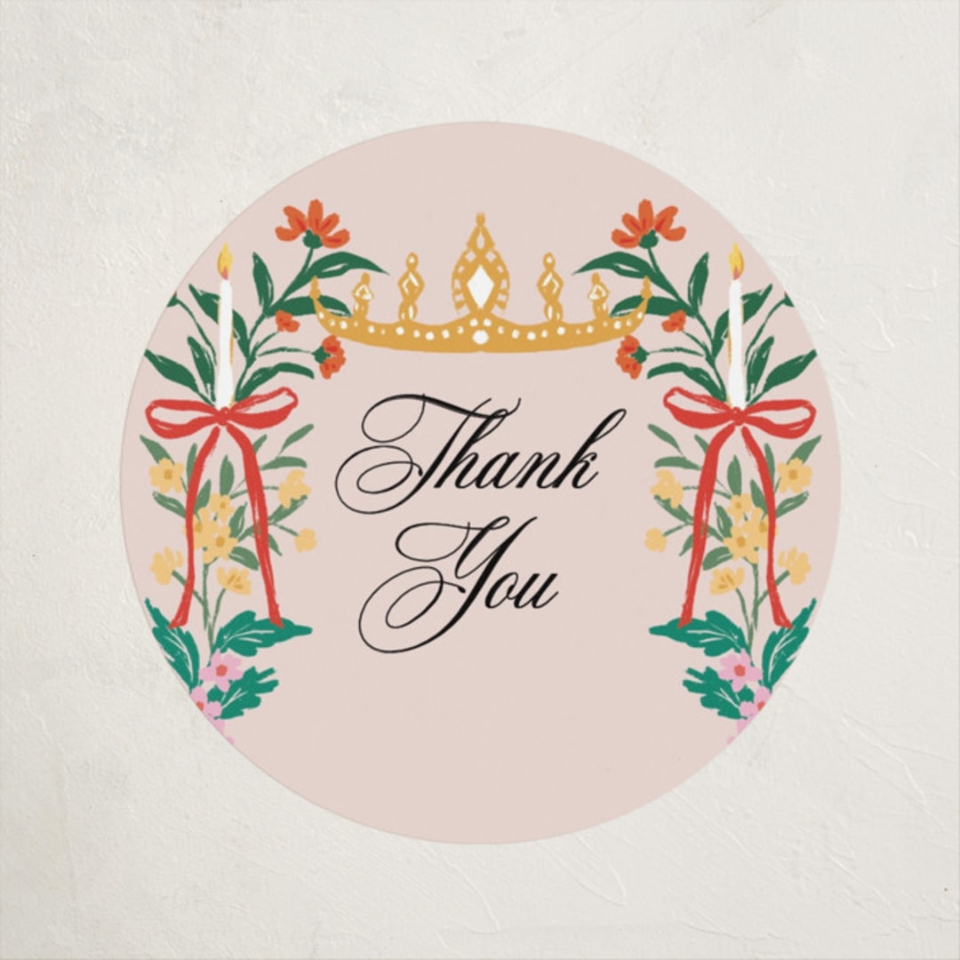 "Blooming Tiara" - Children's Birthday Party Stickers in Peony by Elly - Front