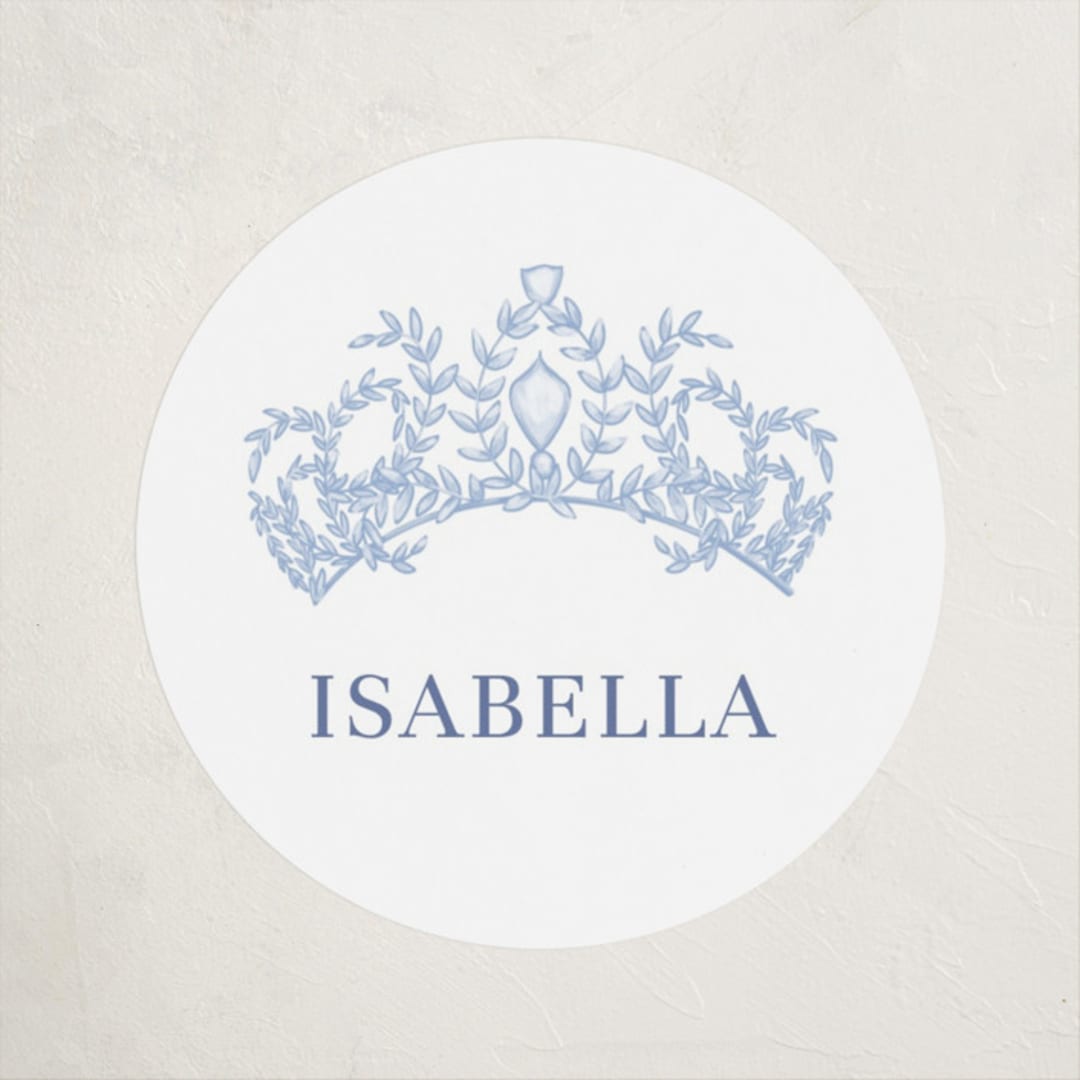 "Crowned" - Children's Birthday Party Stickers in Sky by Lissabeth Anglin - Front