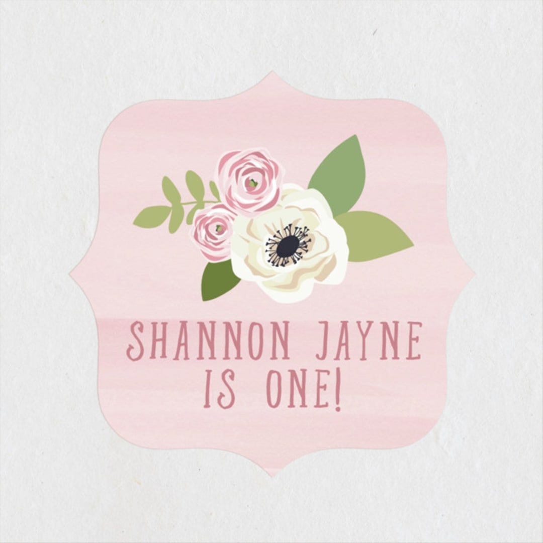 "Sophisticated One" - Children's Birthday Party Stickers in Cherry Blossom by Paula Pecevich - Front