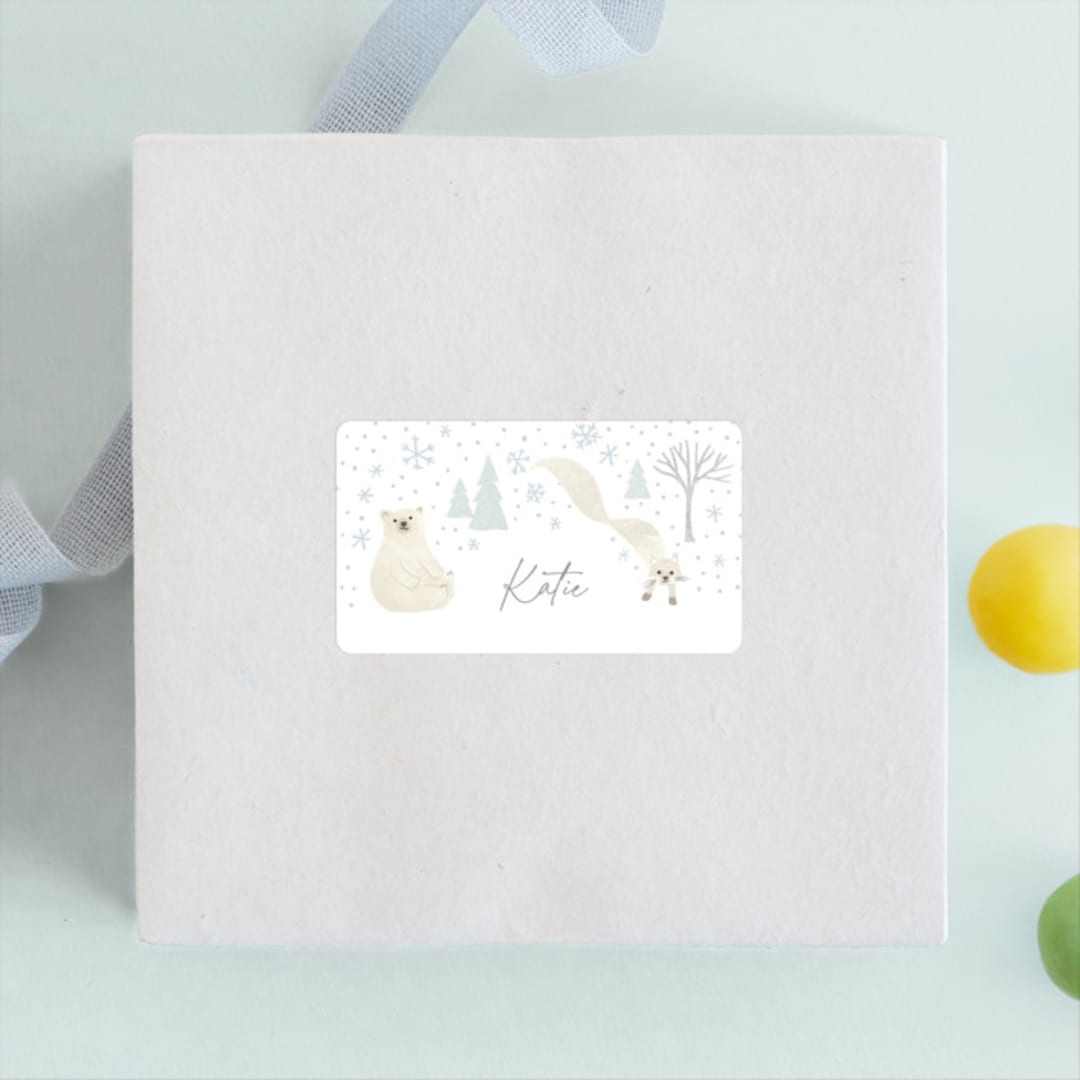 "Arctic friends" - Children's Birthday Party Stickers in Seafoam by Jennifer Wick - Front