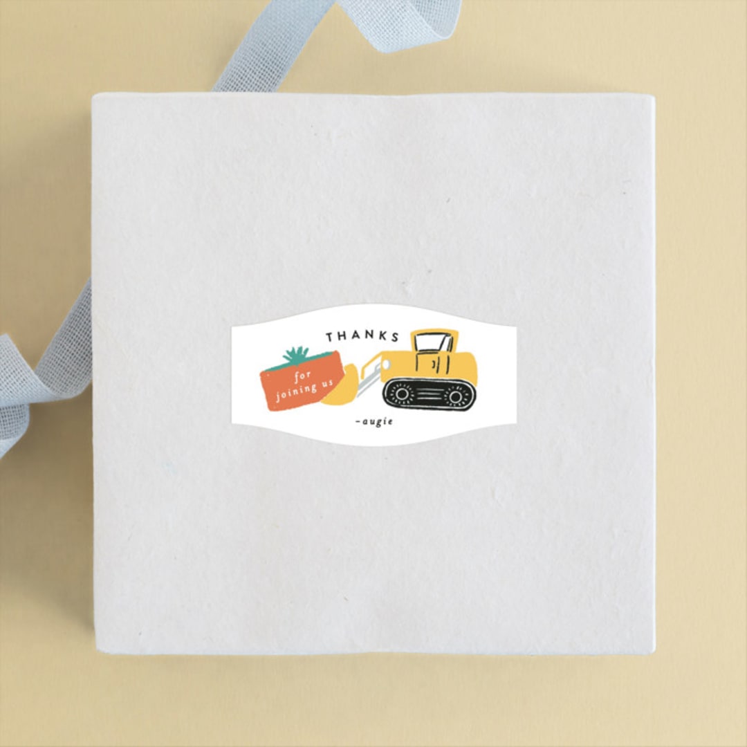 "Build it Birthday" - Children's Birthday Party Stickers in Citrine by Shiny Penny Studio - Front