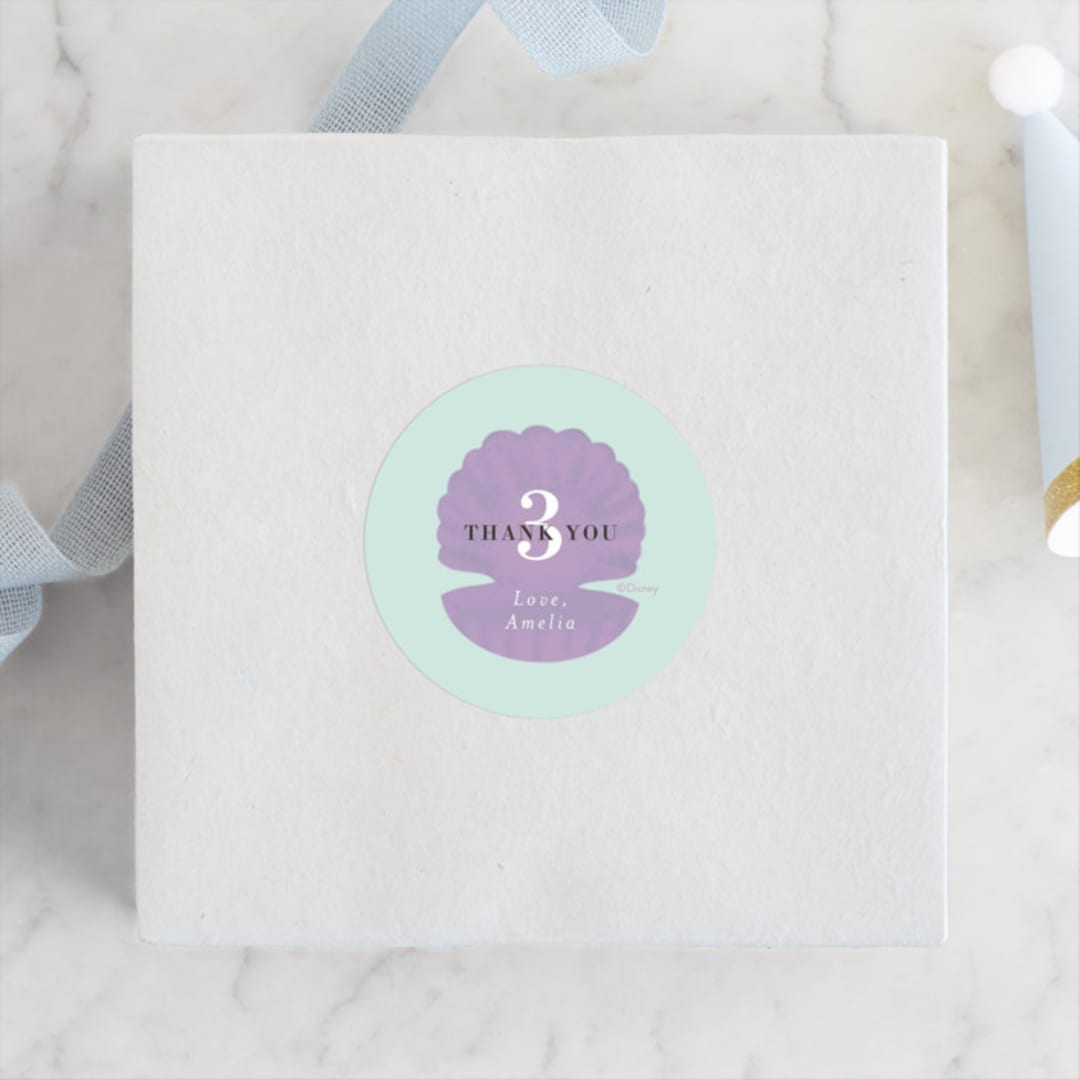 "Disney's Little Mermaid Shellebrate!" - Children's Birthday Party Stickers in Lilac by Itsy Belle Studio - Front