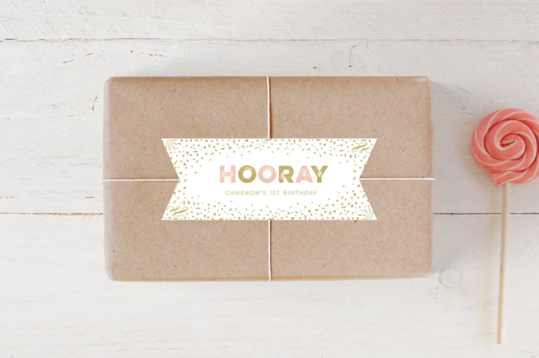 "Hooray Confetti" - Children's Birthday Party Stickers in Blush by fatfatin - Front