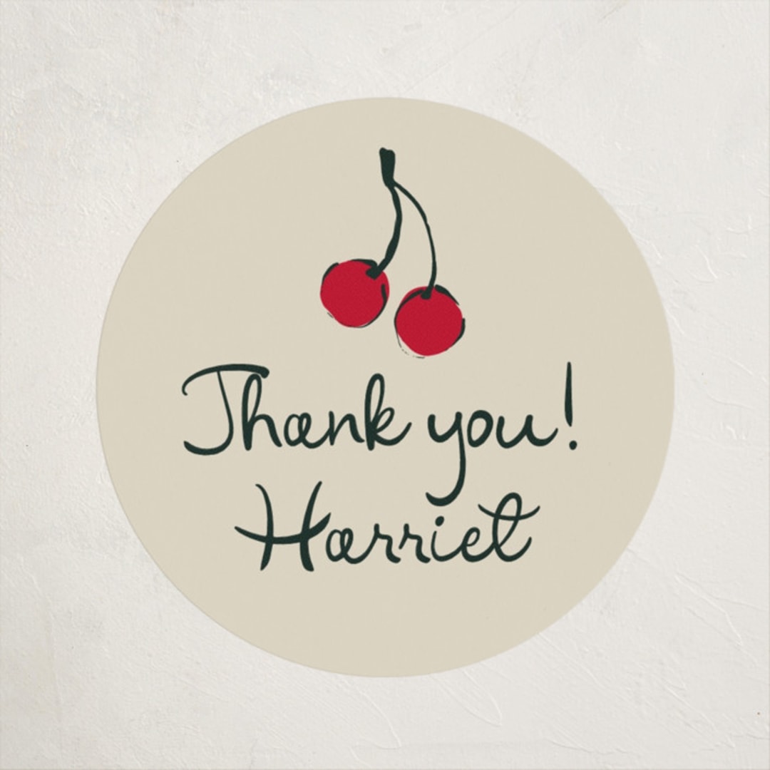 "Cherries" - Children's Birthday Party Stickers in Tomato by Kelly Watkins - Front