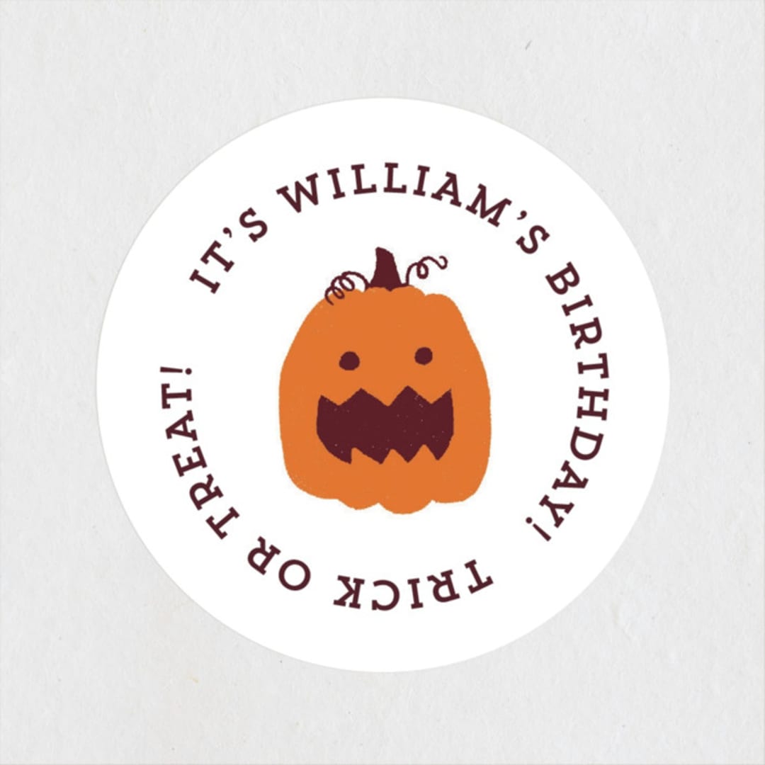 "Eat, Drink, and be Scary" - Children's Birthday Party Stickers in Vanilla Spice by Rebecca Smith - Front