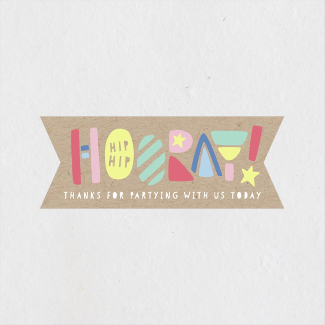 "Colorblock" - Children's Birthday Party Stickers in Kraft by Laura Hankins - Front