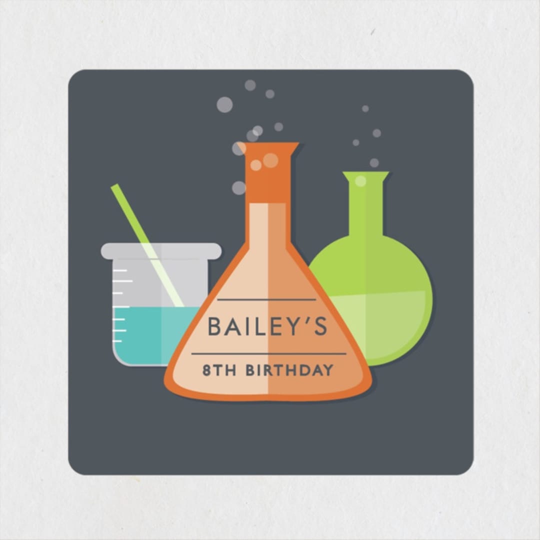 "Mad Scientist" - Children's Birthday Party Stickers in Cobblestone by Bethany Anderson - Front