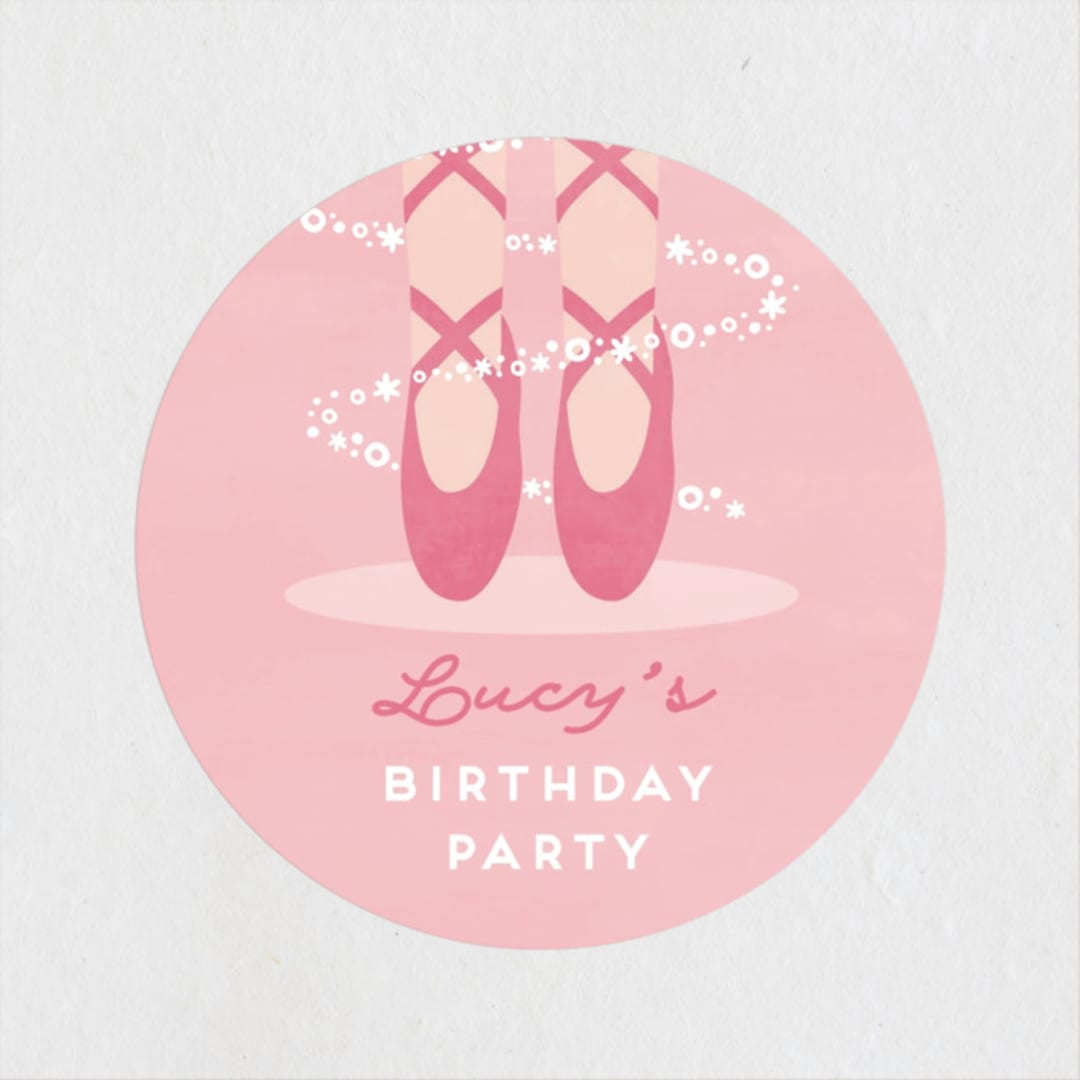 "Let's Plie" - Children's Birthday Party Stickers in Bubblegum by Jen Banks - Front
