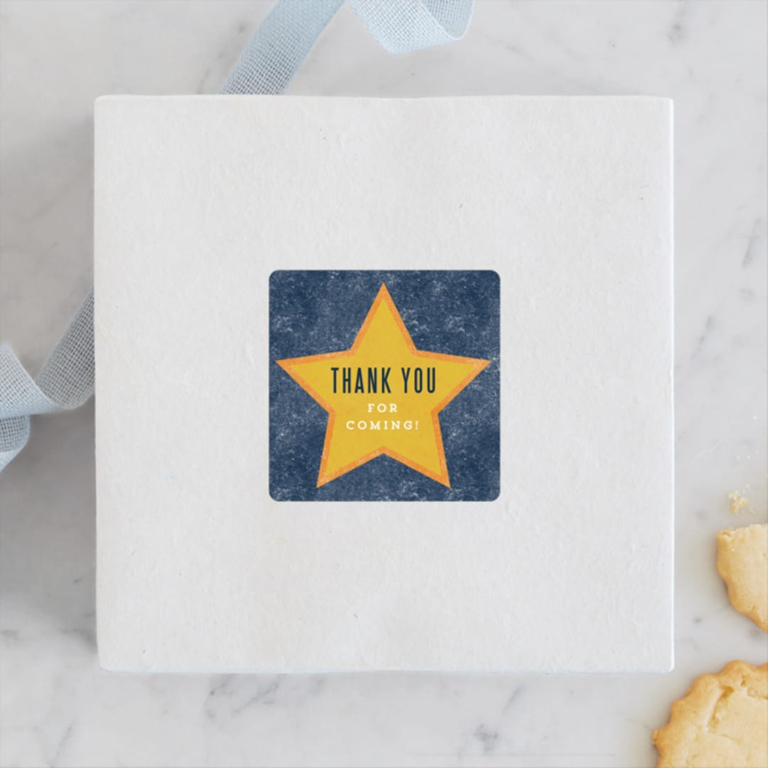 "Movie Night" - Children's Birthday Party Stickers in Navy by Robert and Stella - Front