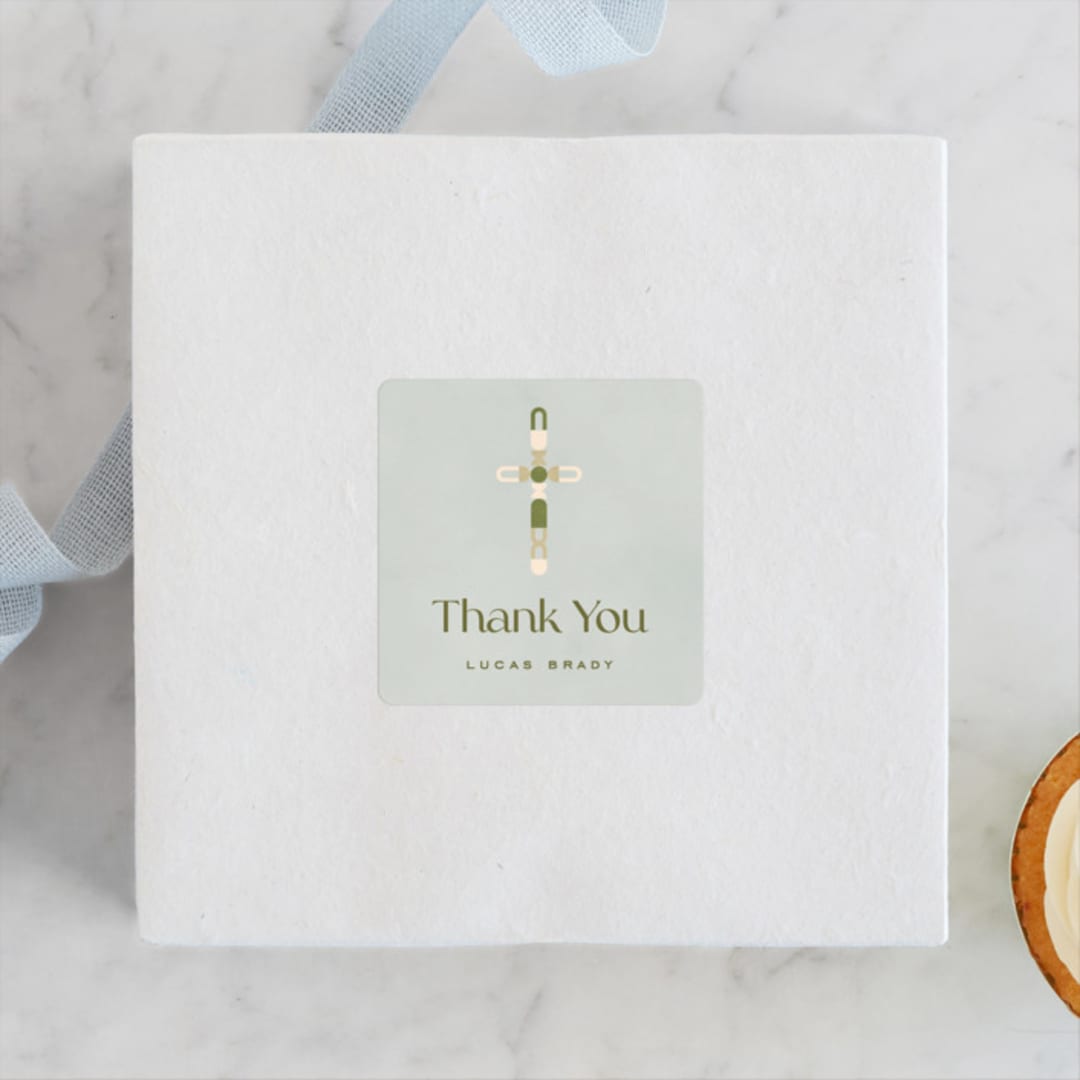 "Geometric Cross" - Children's Birthday Party Stickers in Serene by Pati Cascino - Front
