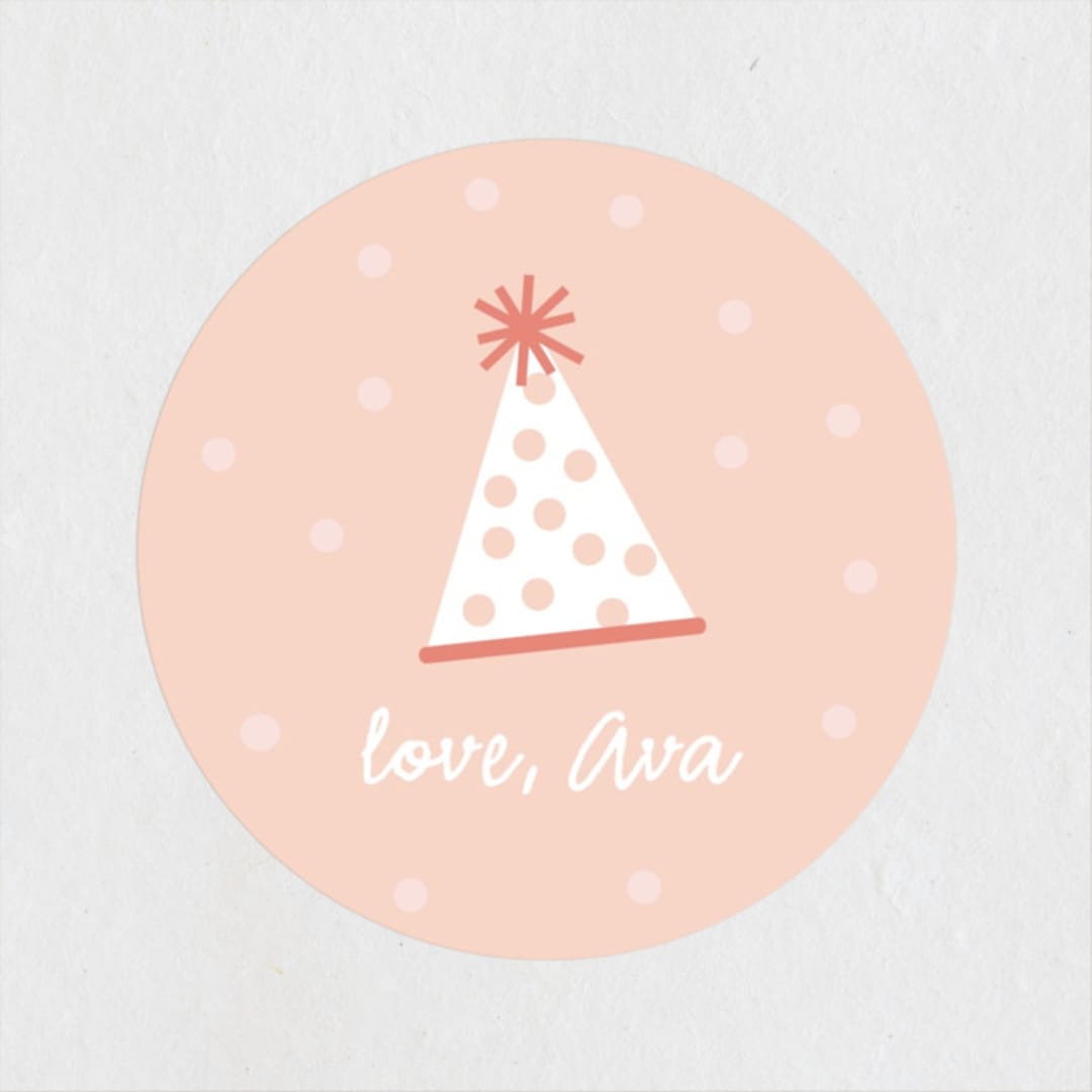 "Pizza Party Hat" - Children's Birthday Party Stickers in Coral by Lauren Chism - Front