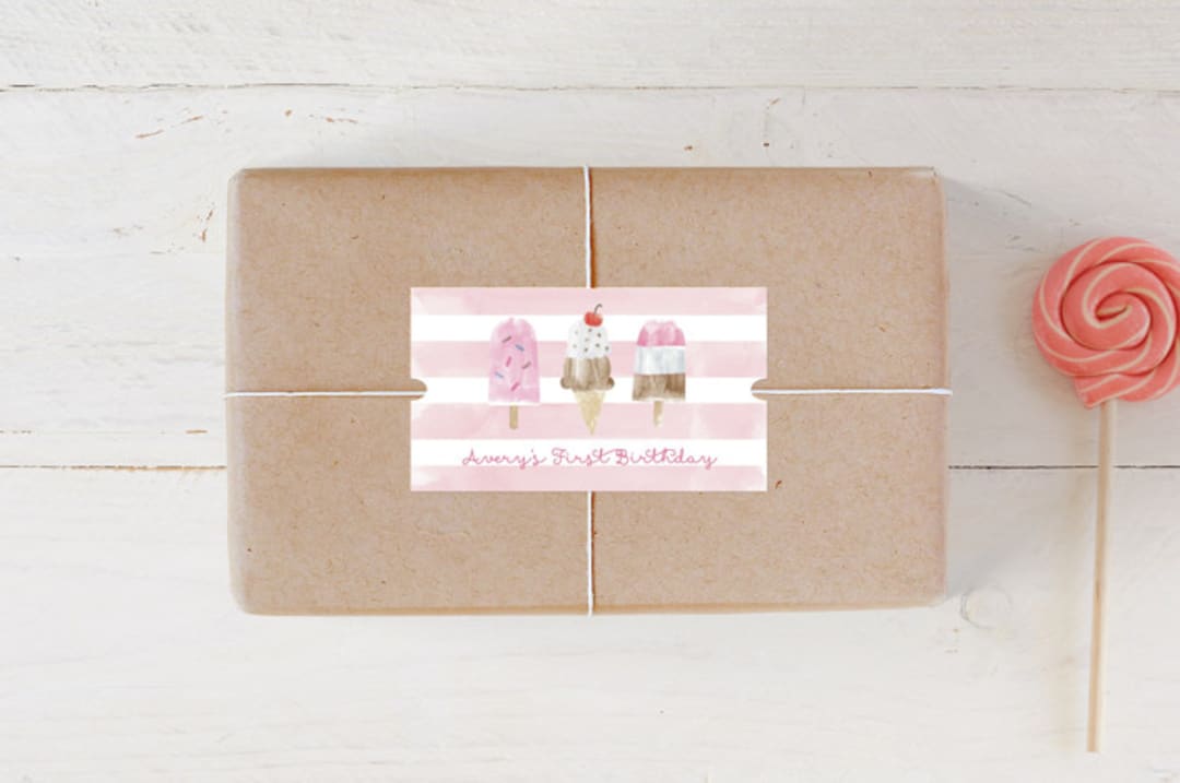 "Sweet Treats" - Children's Birthday Party Stickers in Bubblegum by Shirley Lin Schneider - Front